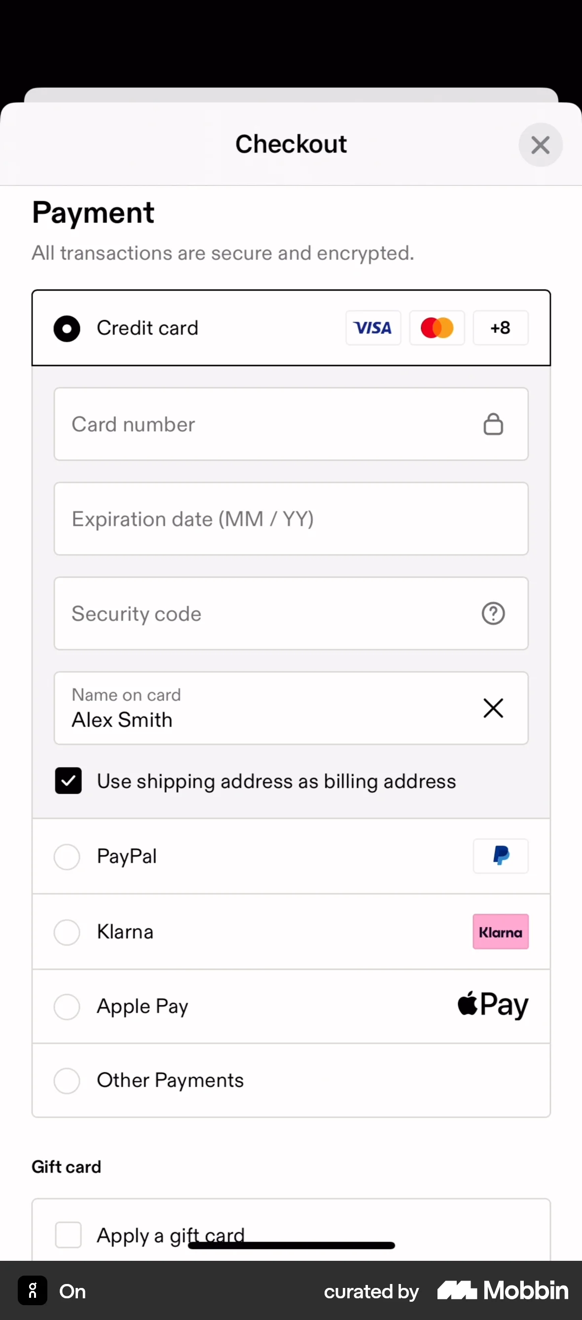 On iOS Checkout screen