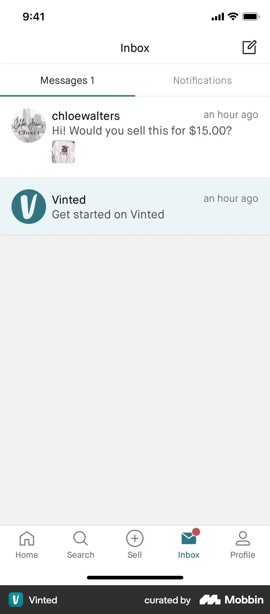 Vinted iOS Emails & Messages screen