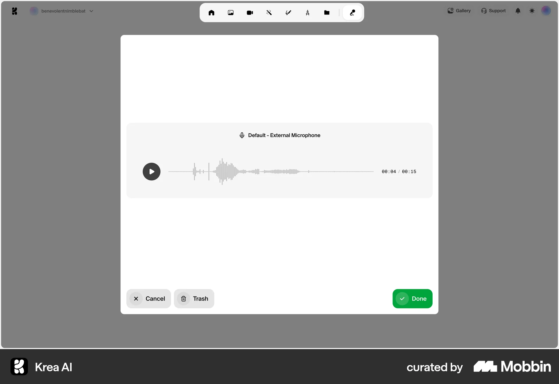 Krea AI Web Audio Player screen