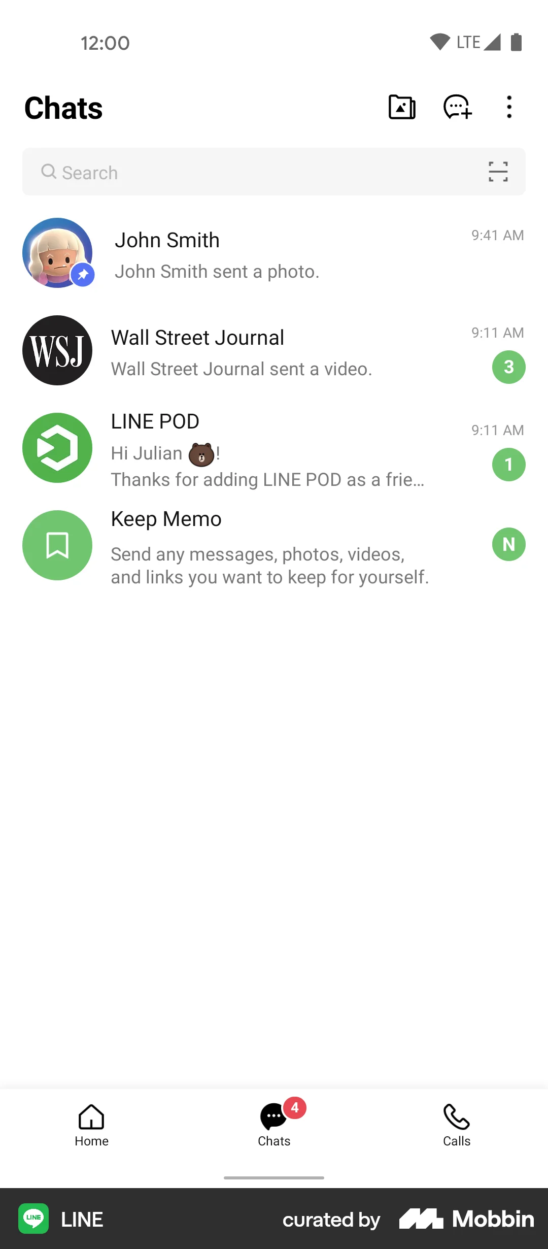 LINE Android Favorite & Pin screen