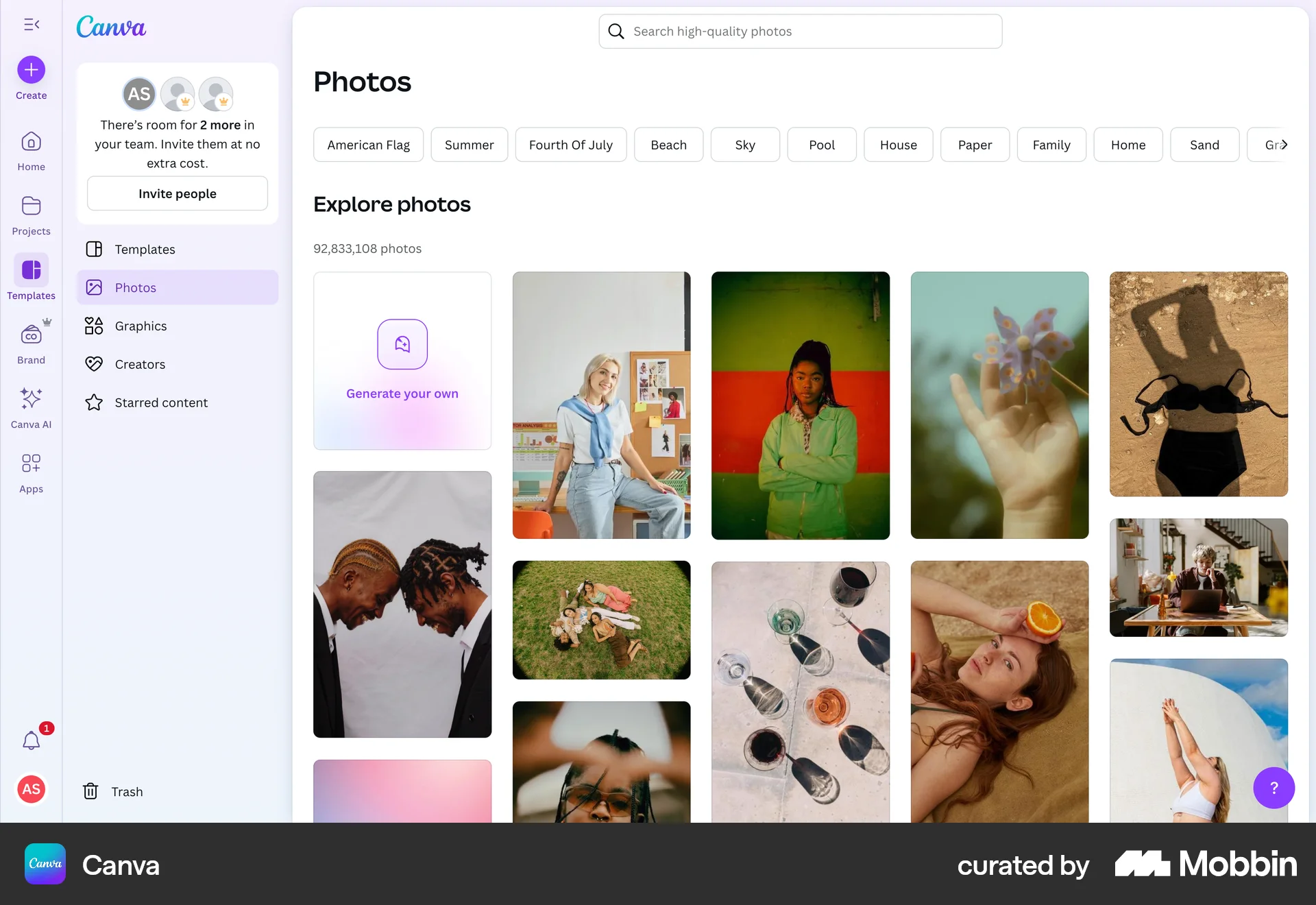 Canva Web screen containing Gallery UI element