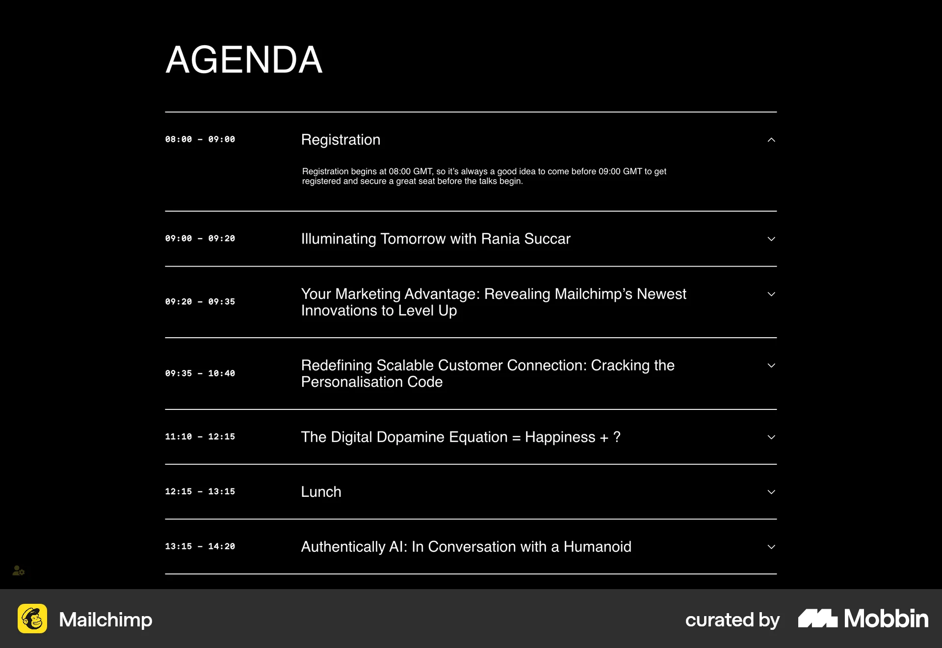 Mailchimp Web Event Detail screen