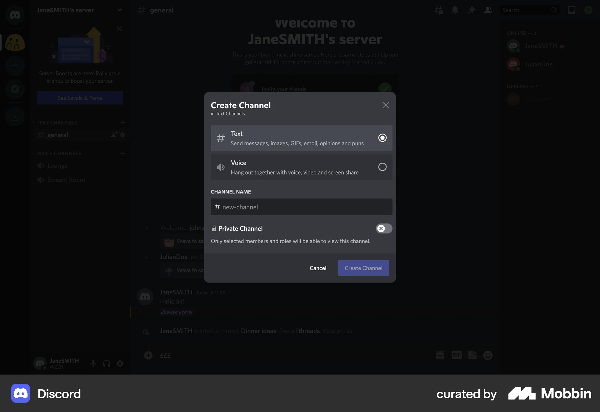 Discord Web screen containing Radio Button UI element