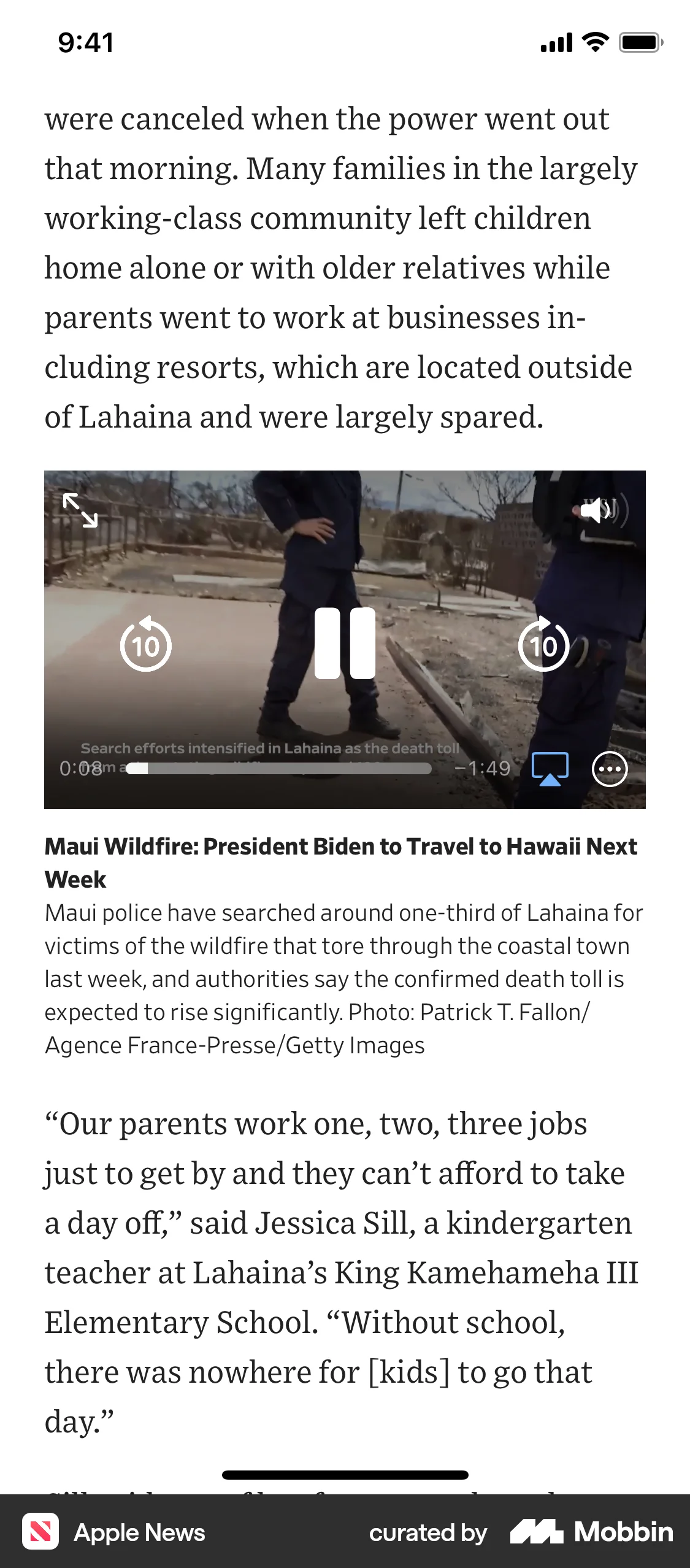 Apple News iOS Video Player screen