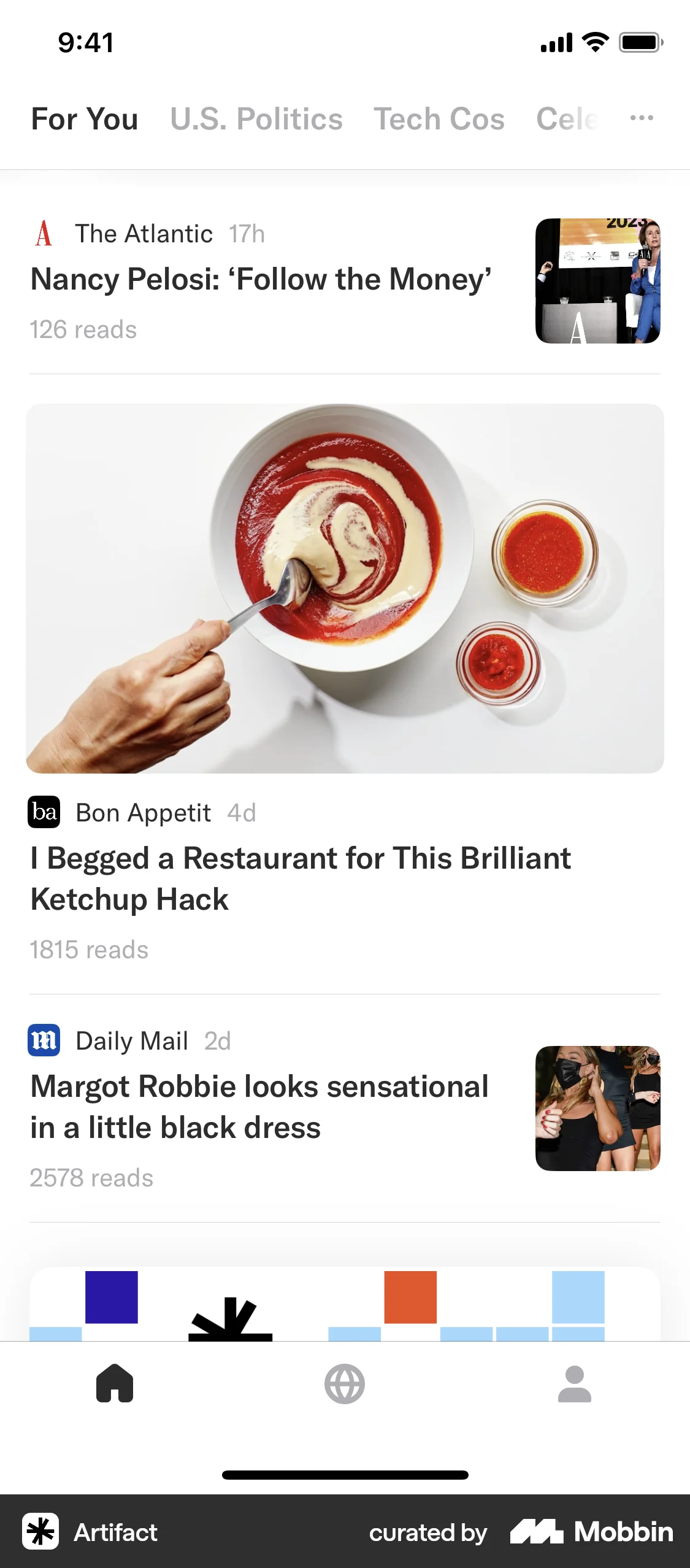 Artifact iOS News Feed screen