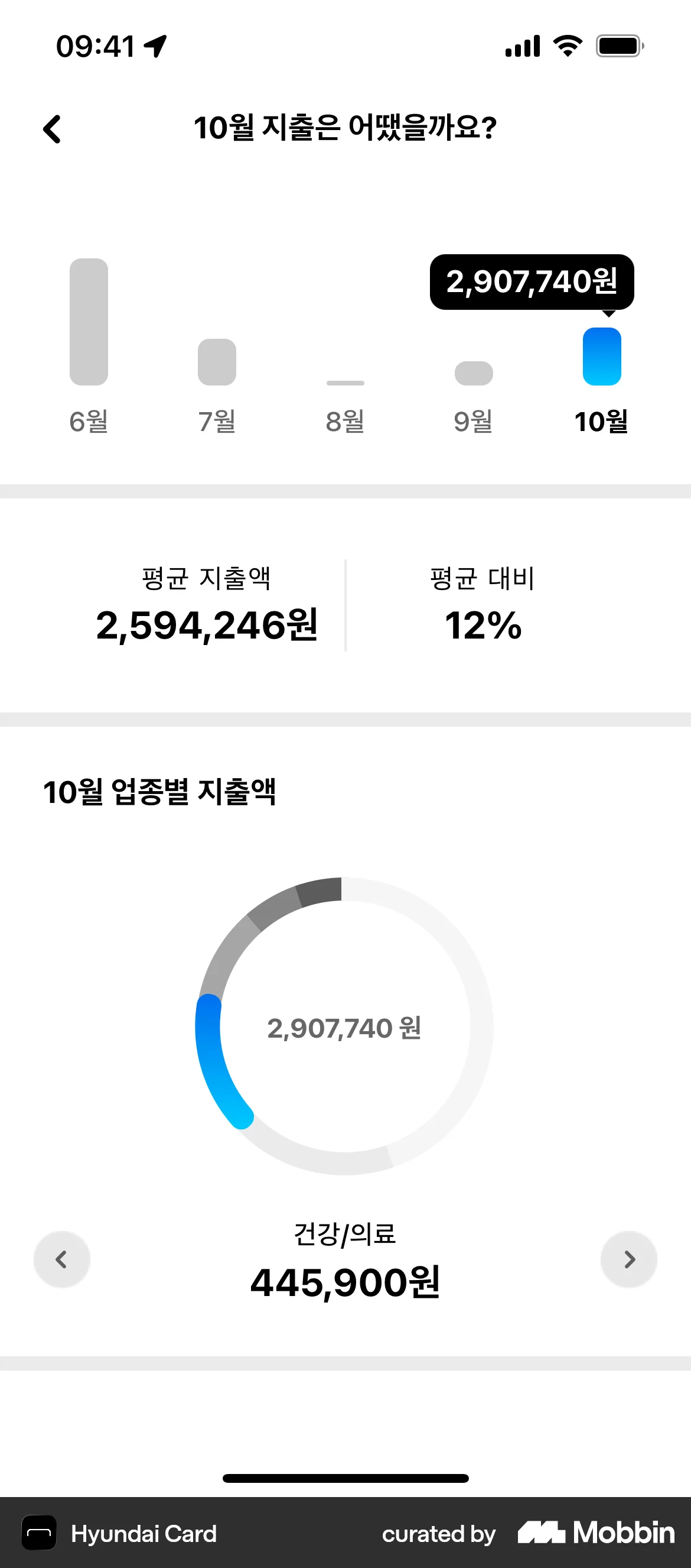 Hyundai Card iOS Pie Chart UI screen