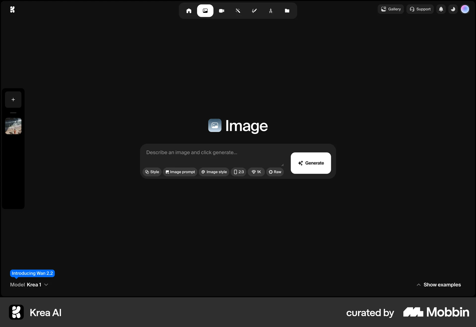 Krea AI Web Dark Mode screen