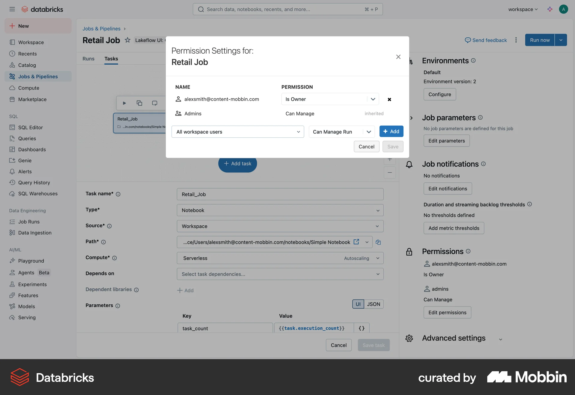 Databricks Web Settings & Preferences screen