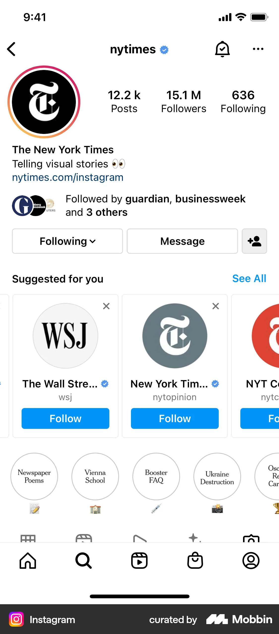 Instagram iOS My Account & Profile screen