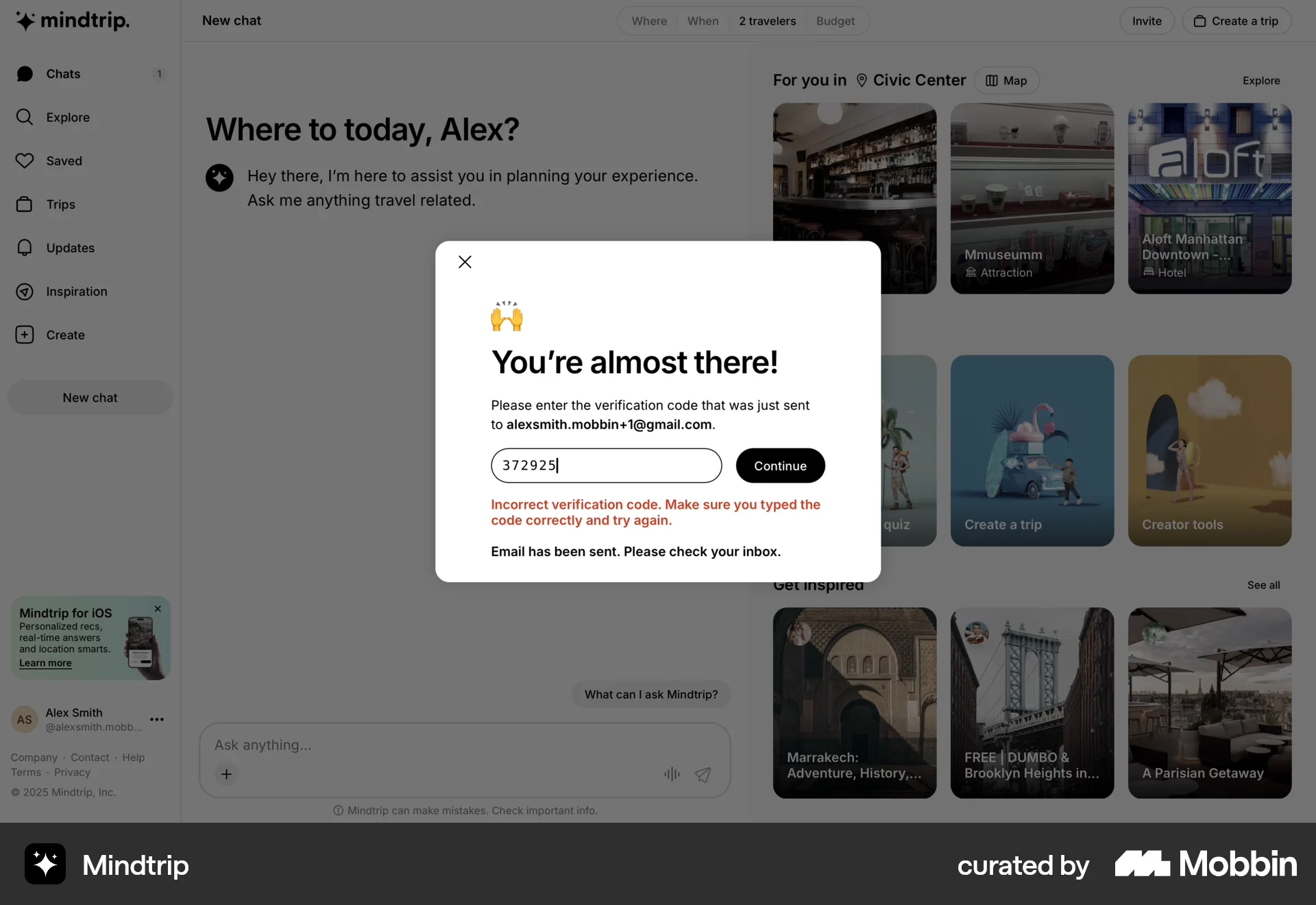 Mindtrip Web Error screen