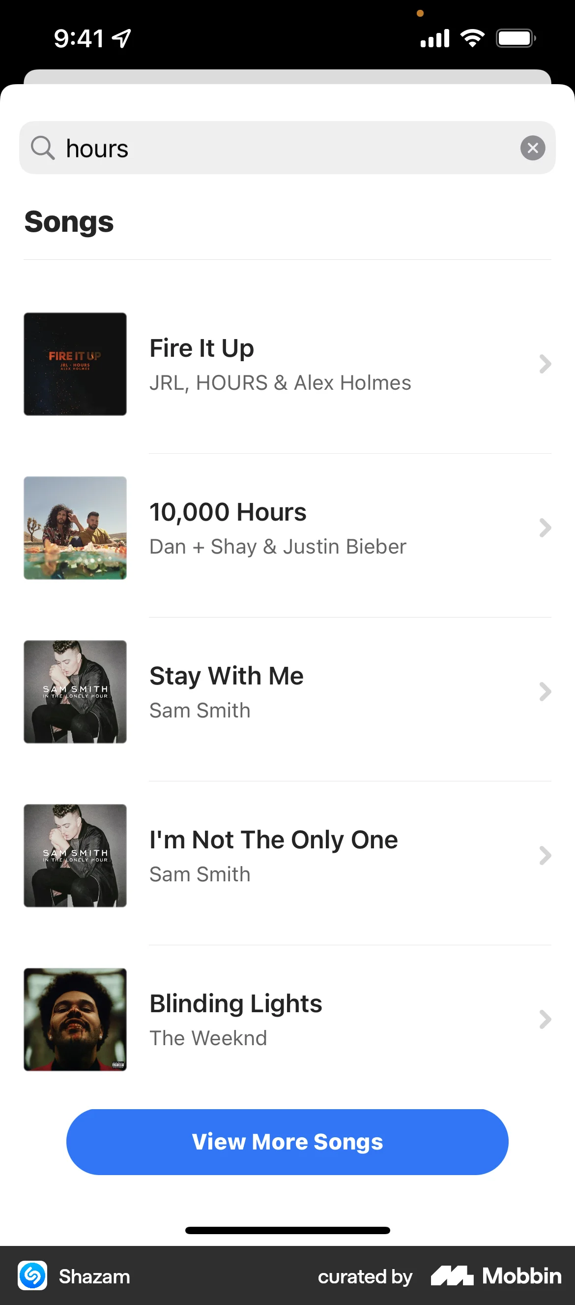 Shazam iOS Search screen