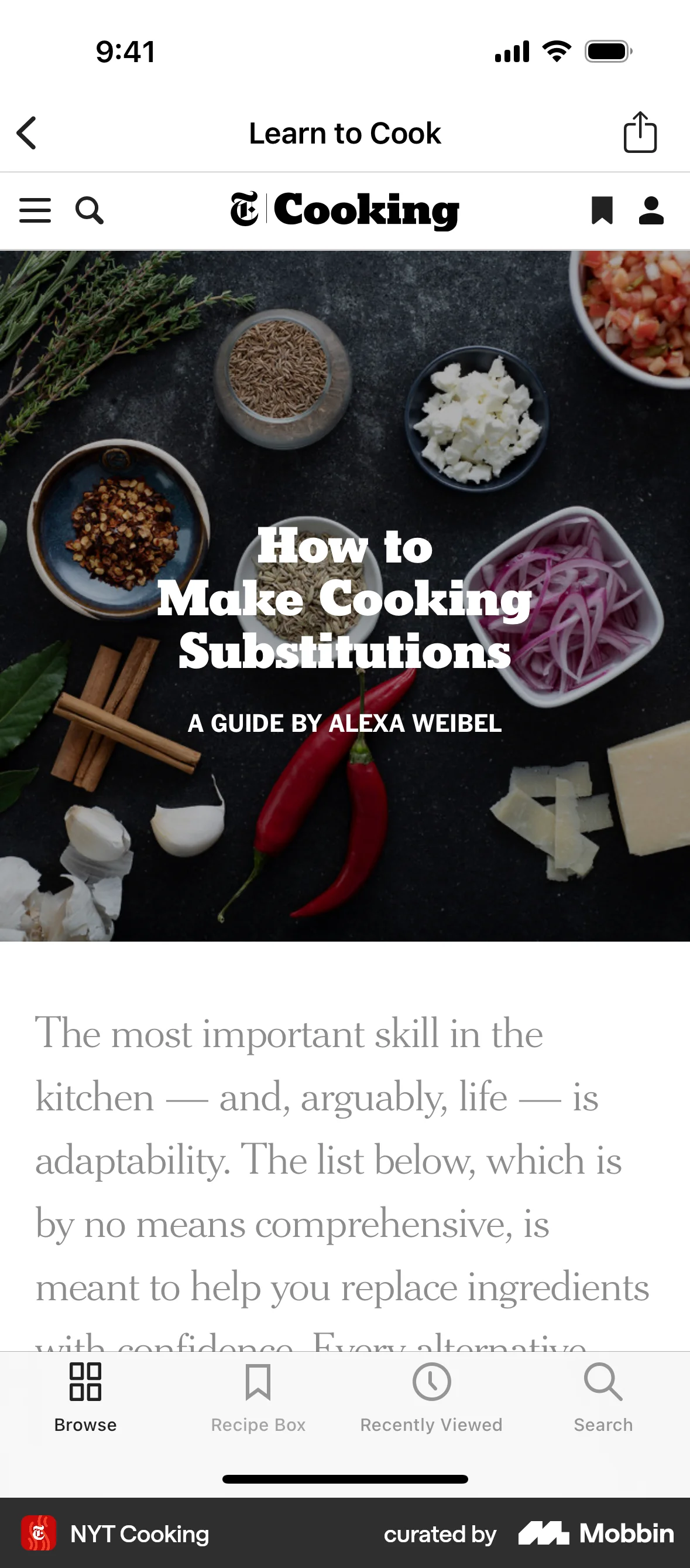 NYT Cooking iOS Article Detail screen