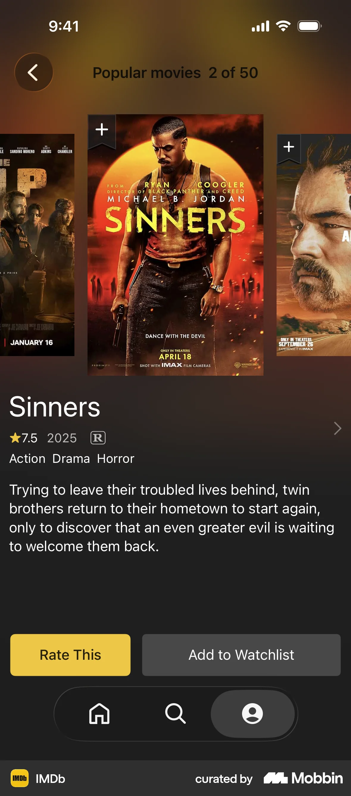 IMDb iOS screen containing Carousel UI element