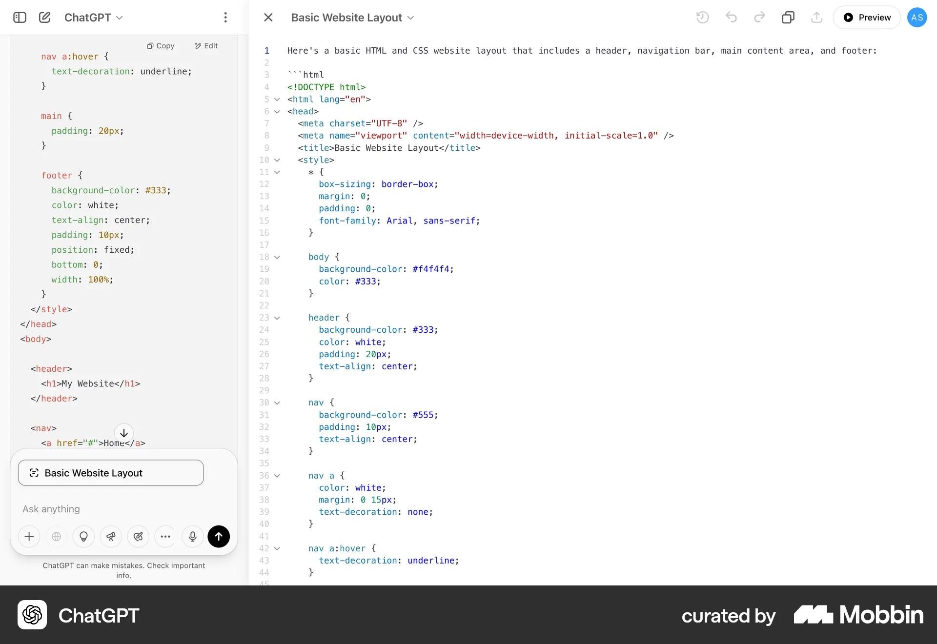 ChatGPT Web Code Editor screen