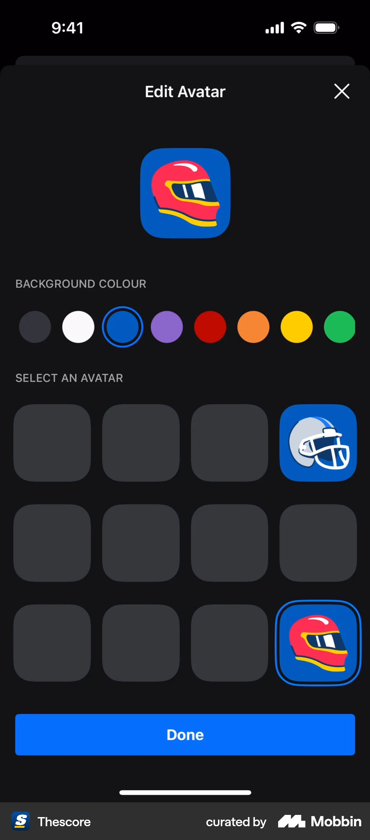 theScore iOS screen containing Color Picker UI element