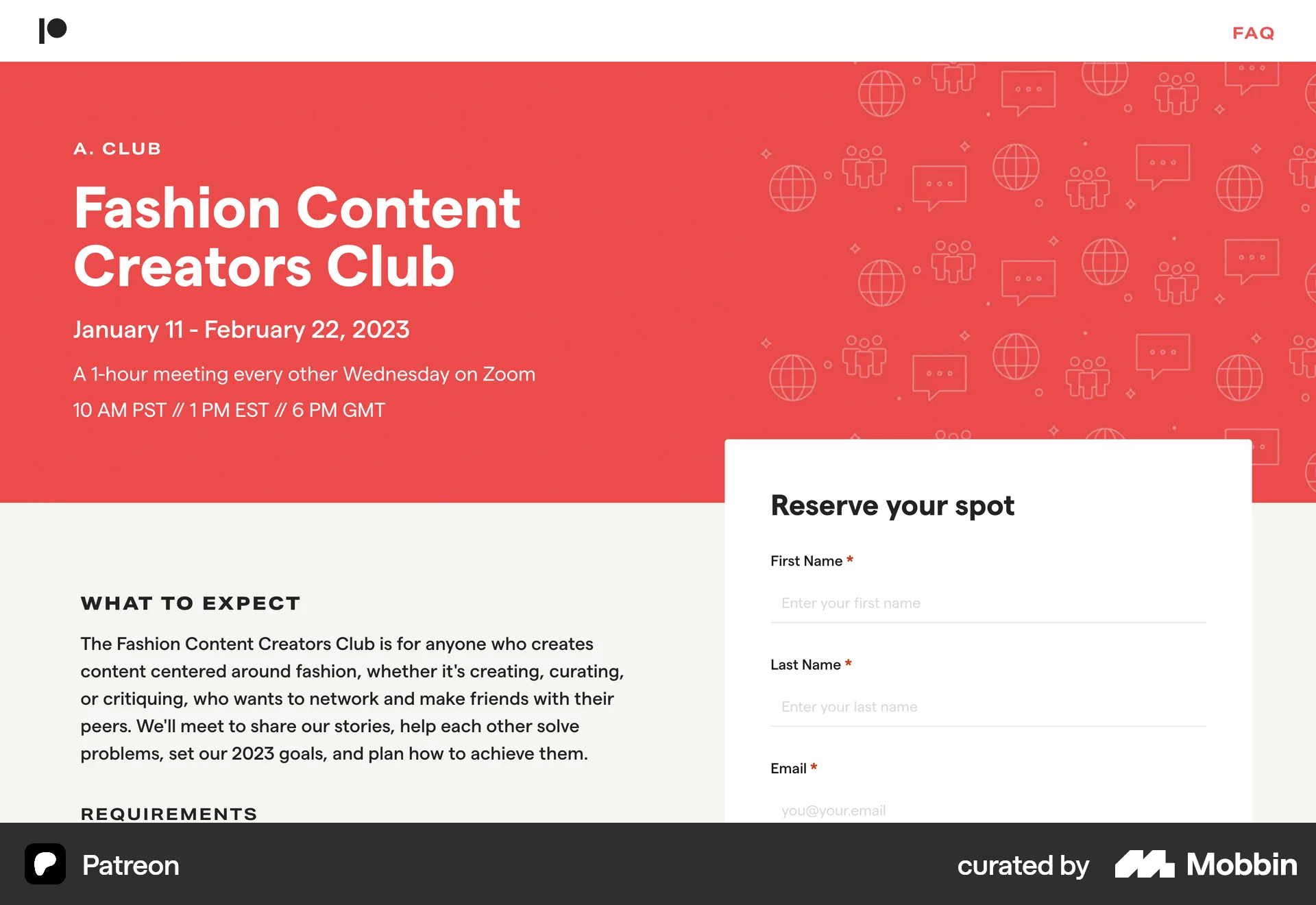 Patreon Web Event Detail screen