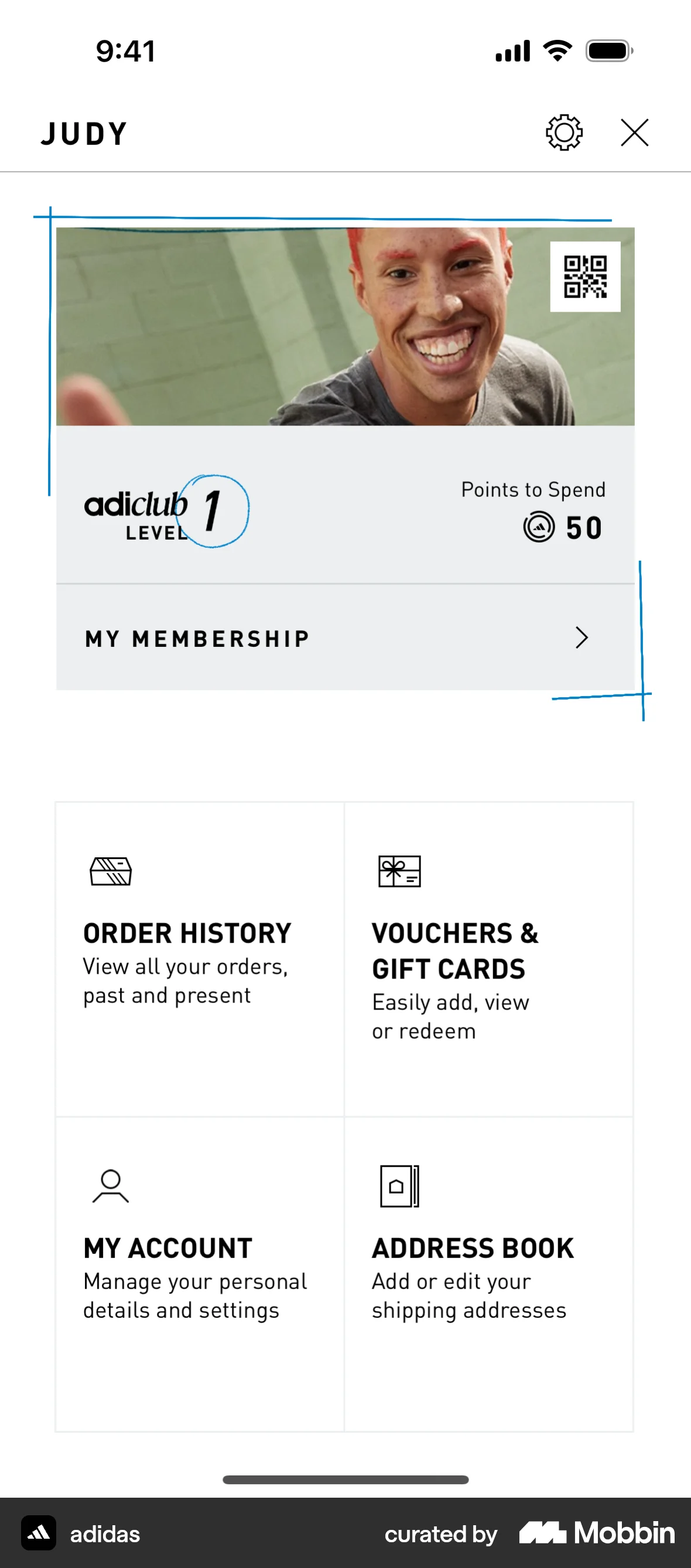 adidas iOS My Account & Profile screen
