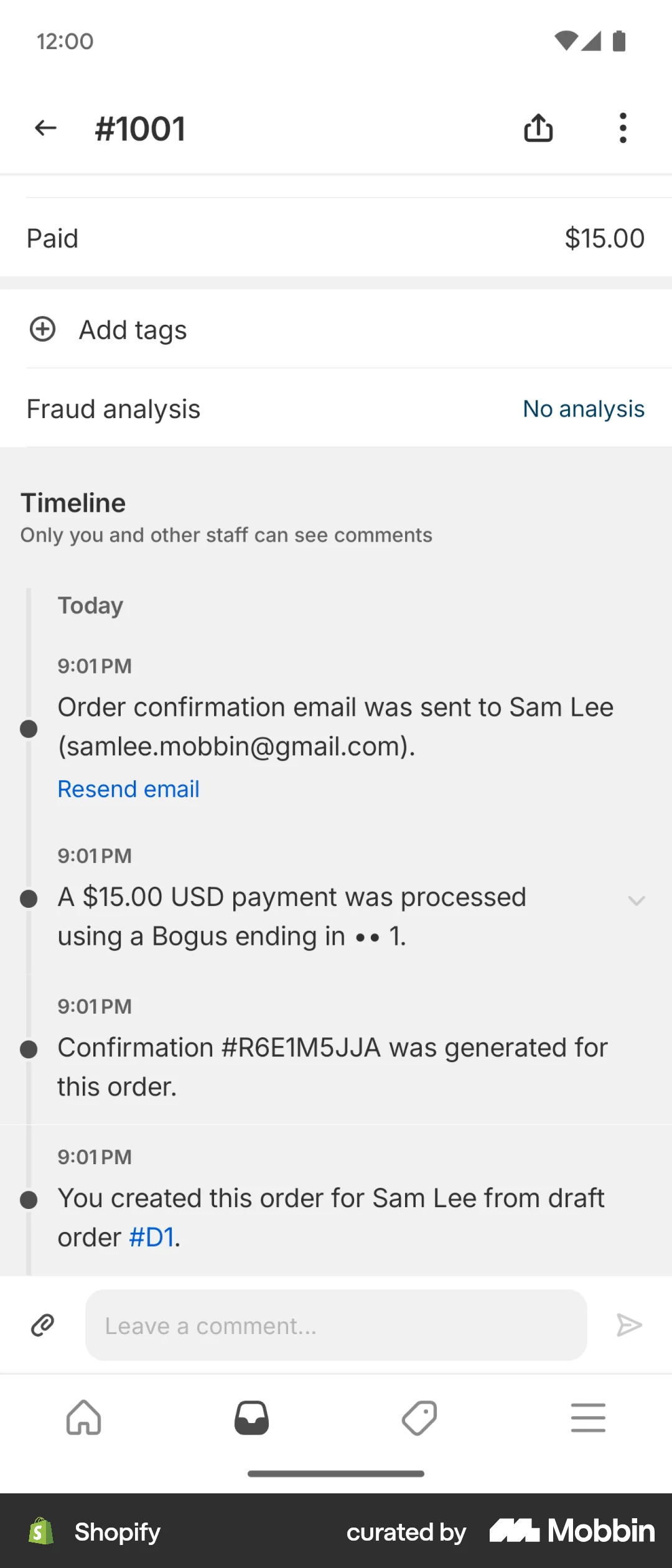 Shopify Android Order Detail screen