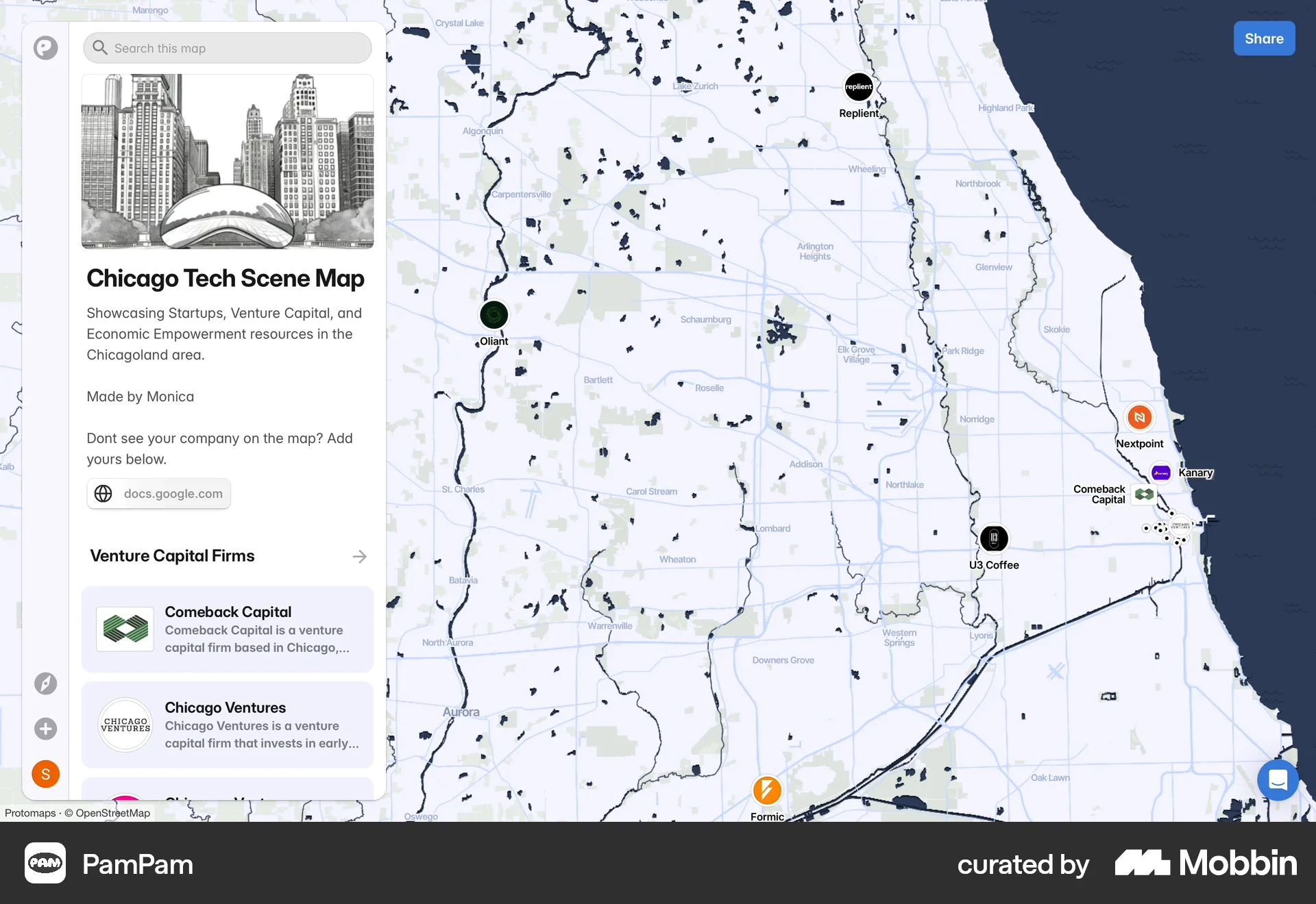 PamPam Web screen containing Map Pin UI element