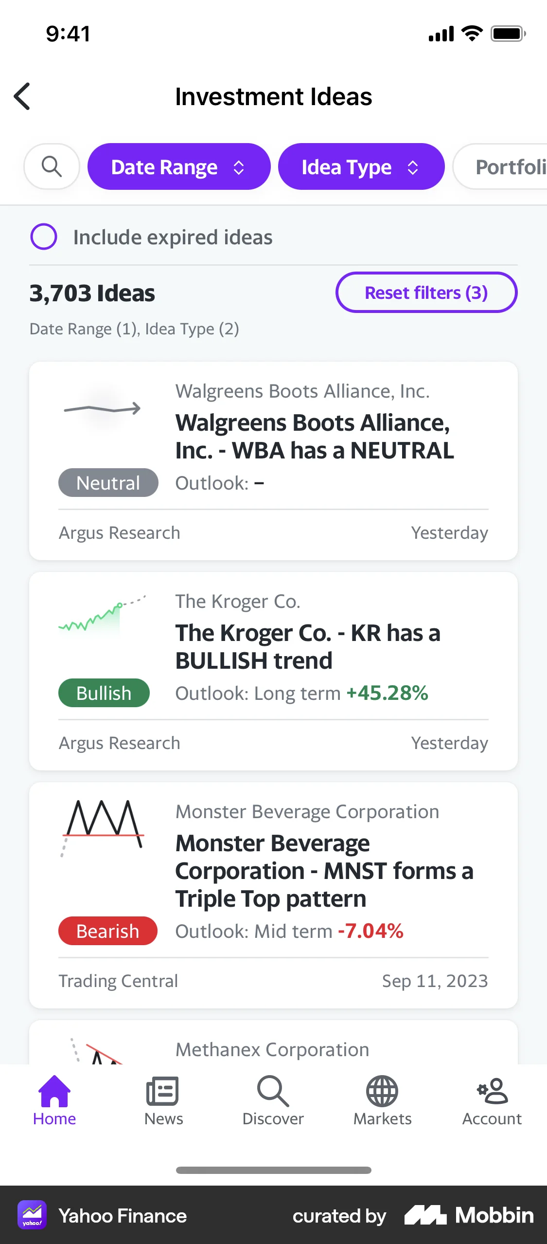 Yahoo Finance iOS screen containing Chip UI element