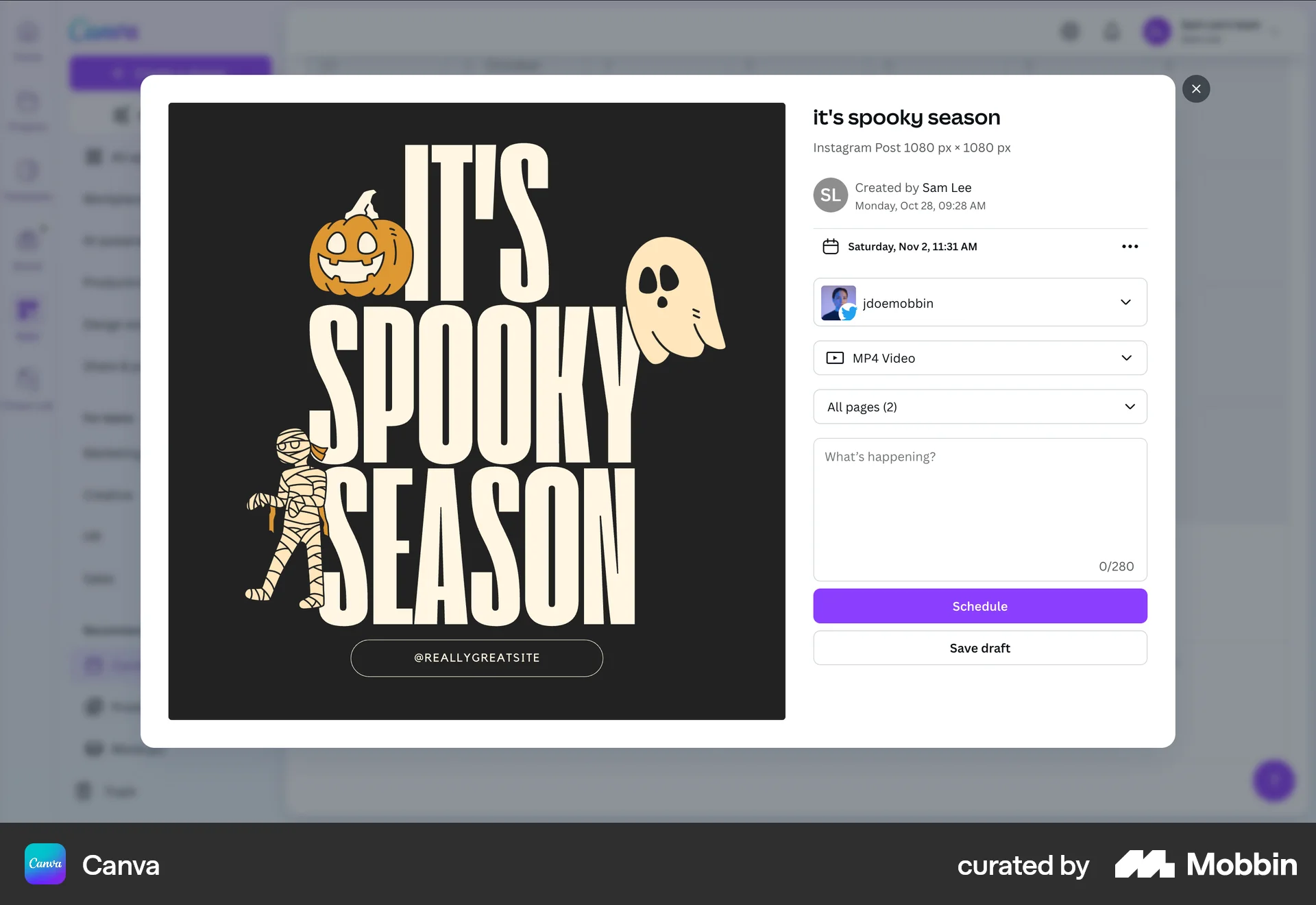 Canva Web Schedule screen