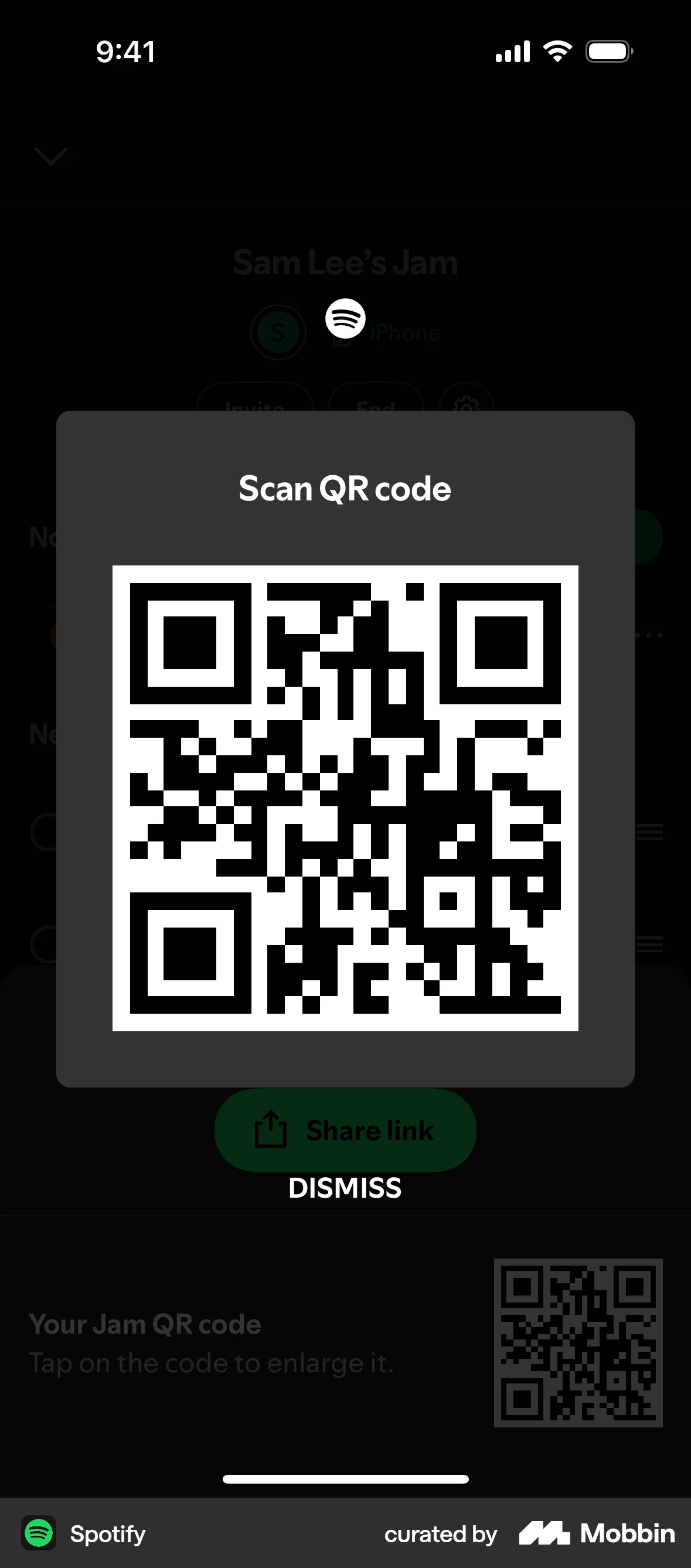 Spotify iOS screen containing Dialog UI element