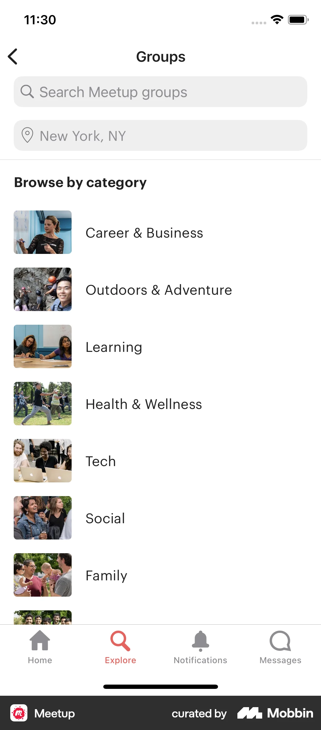 Meetup iOS Groups & Community screen