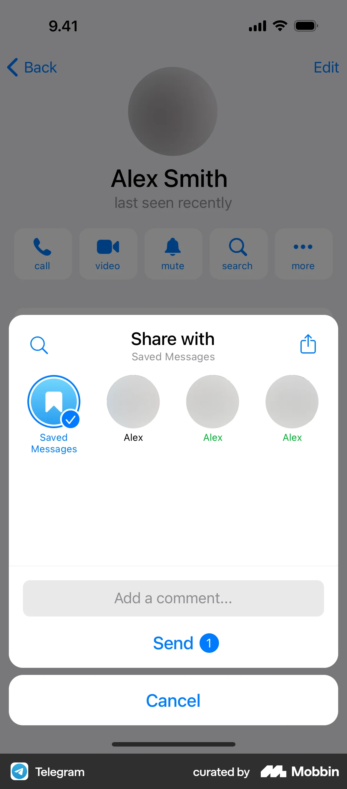 Telegram iOS screen containing Action Sheet UI element
