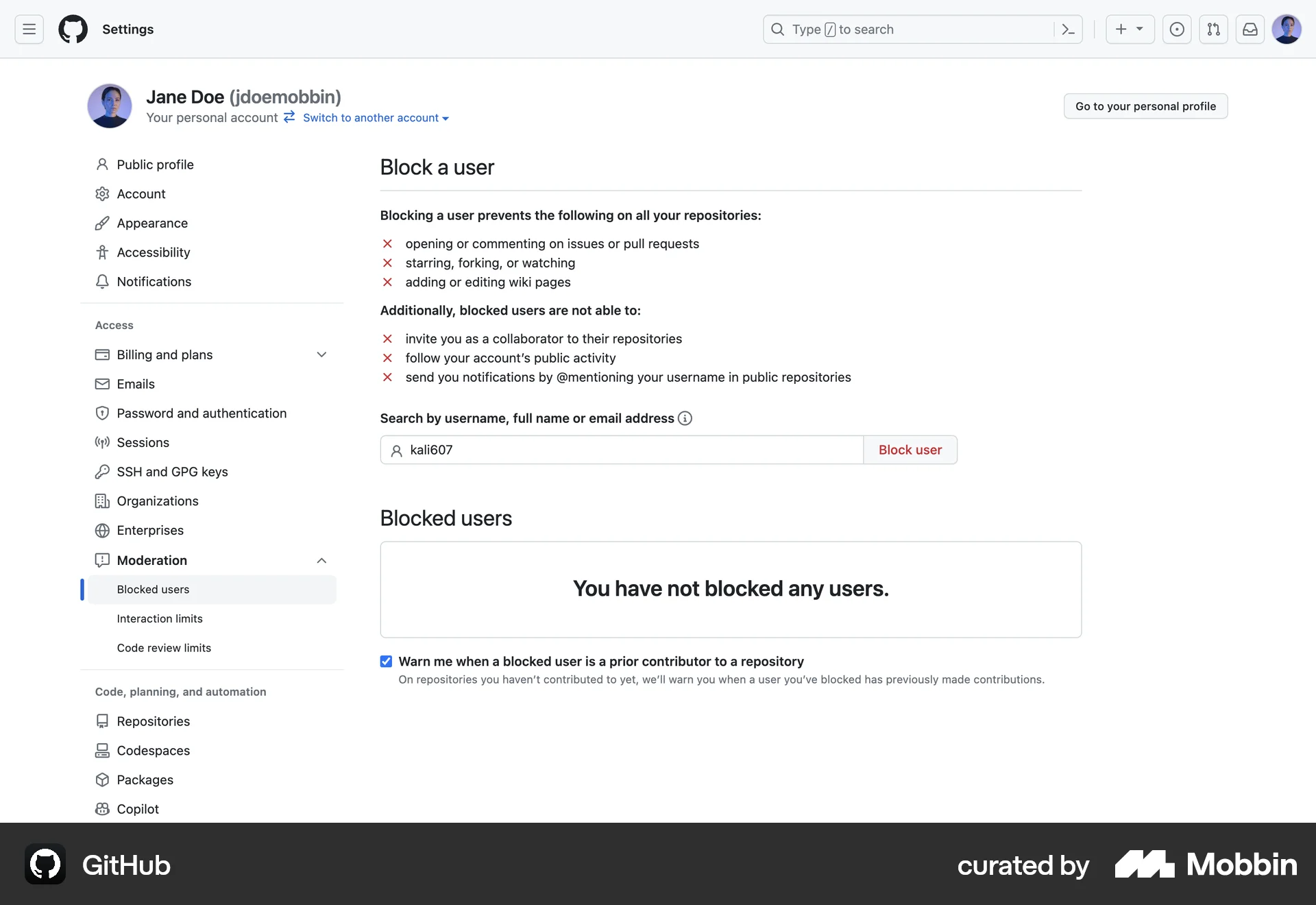 GitHub Web Ban & Block screen