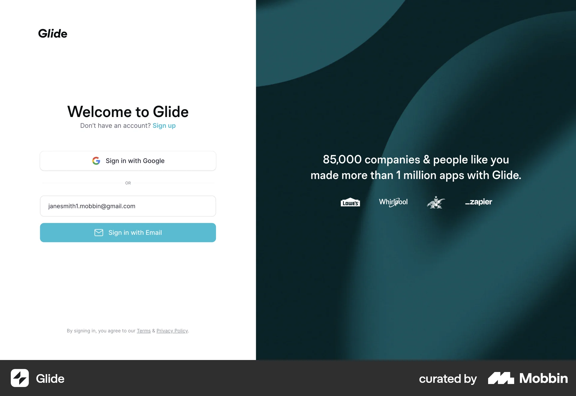 Glide Web Login screen