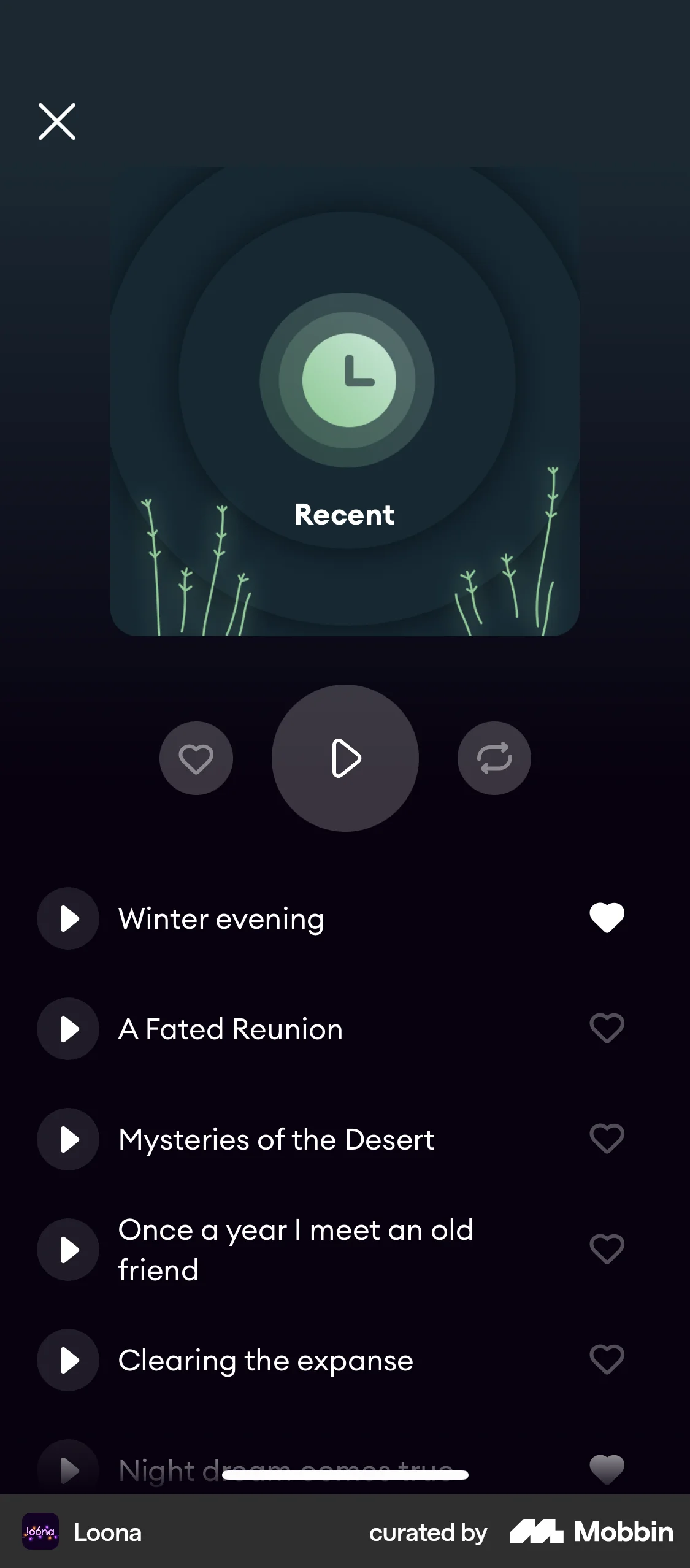 Loona iOS Playlists screen