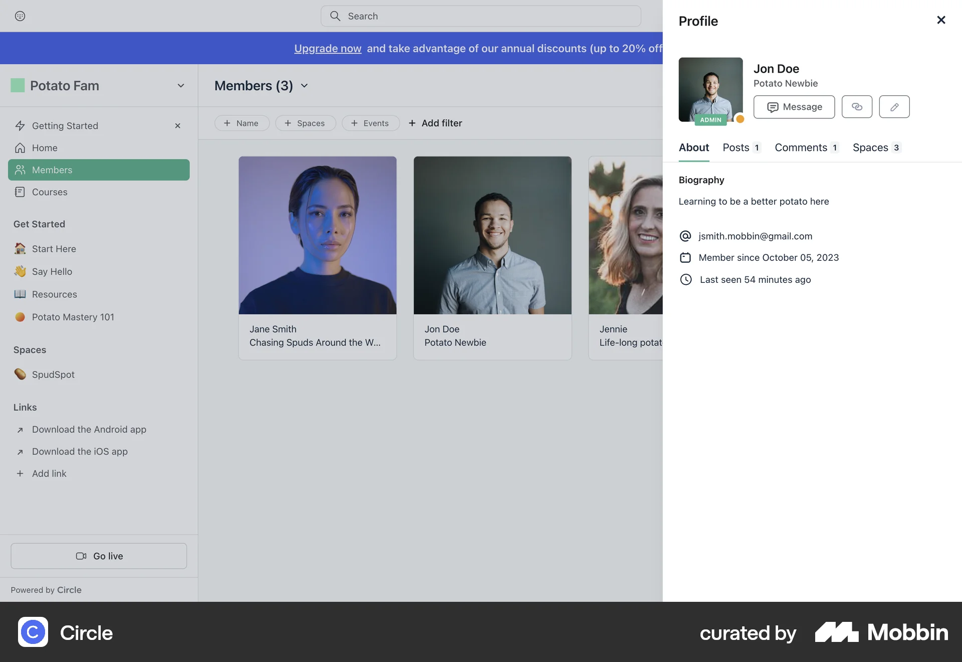Circle Web Social Networking App screen