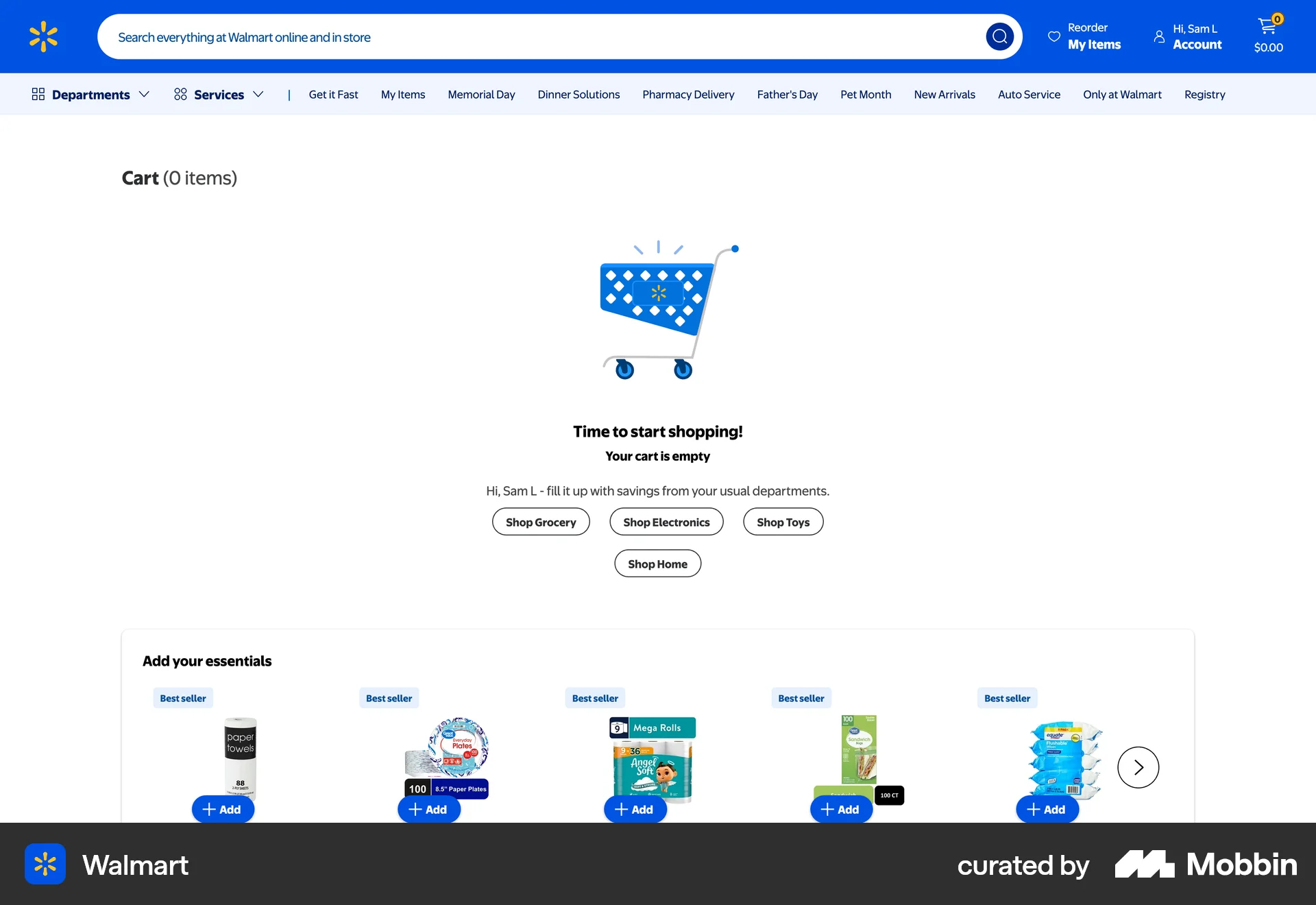 Walmart Web Web Shopping Cart screen