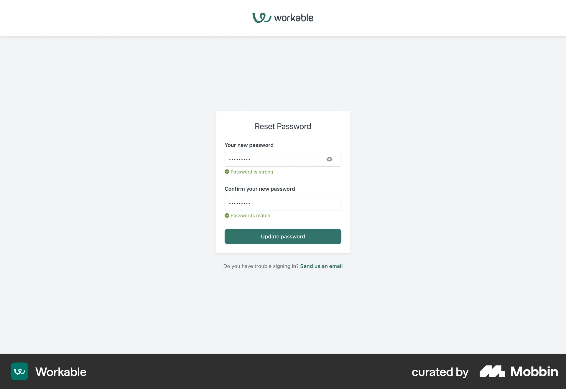 Workable Web Forgot Password screen
