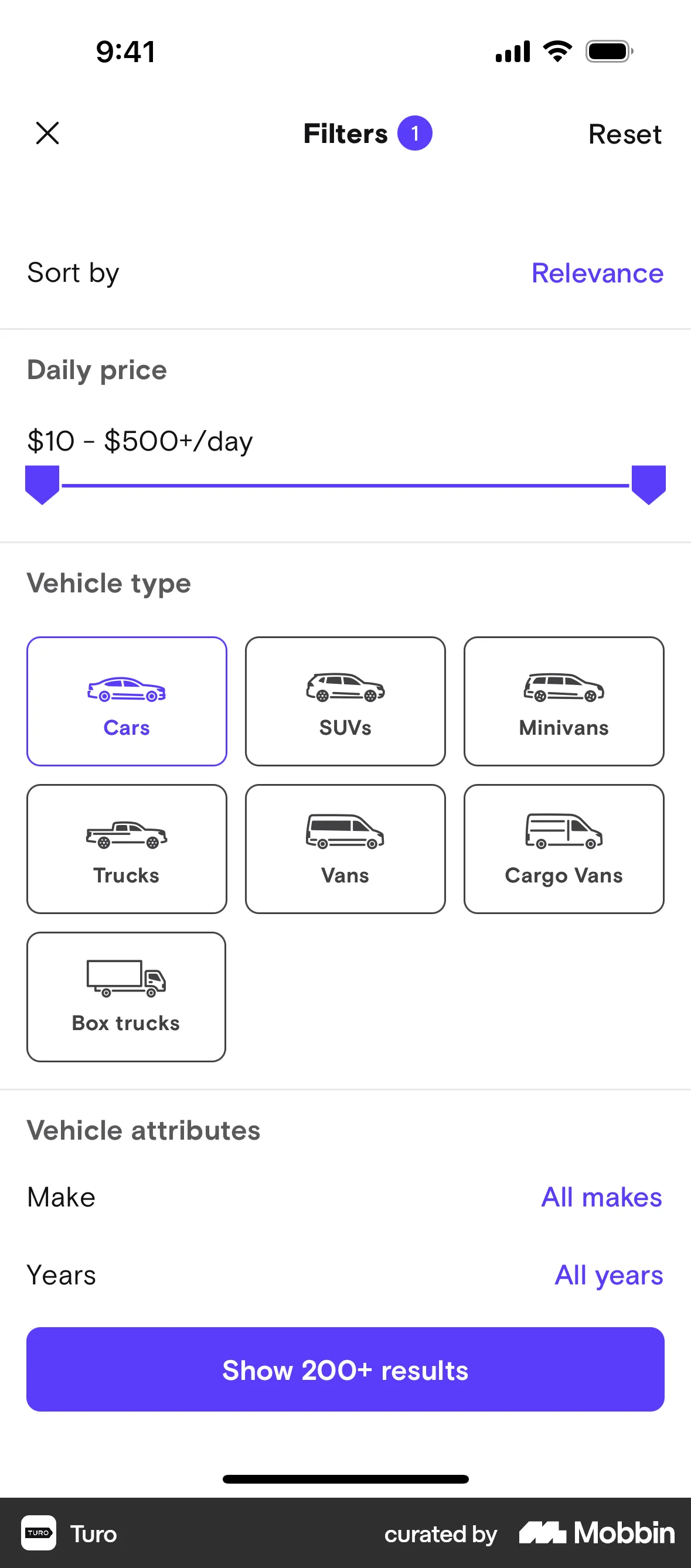 Turo iOS screen containing Tile UI element