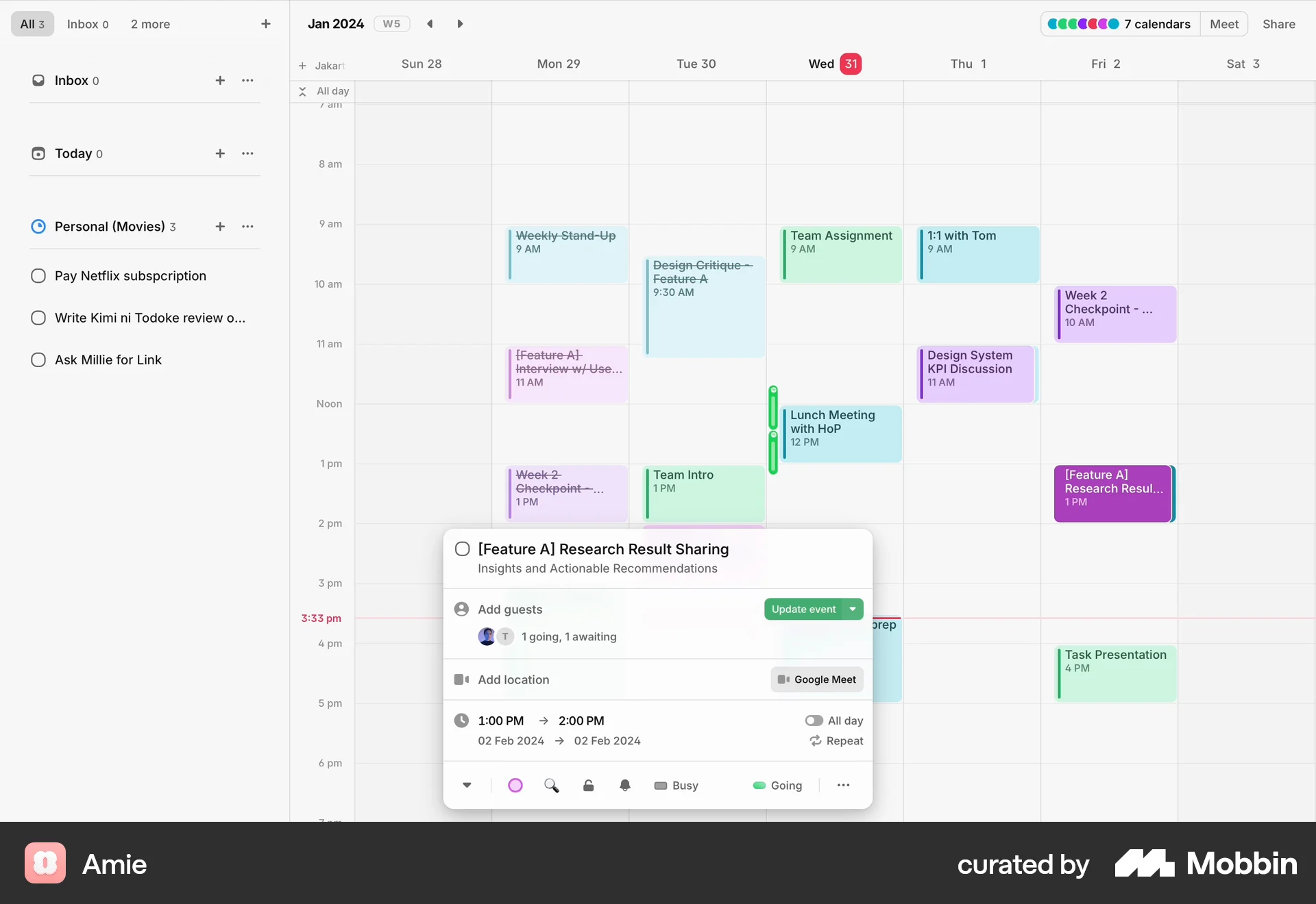 Amie Web Event Detail screen