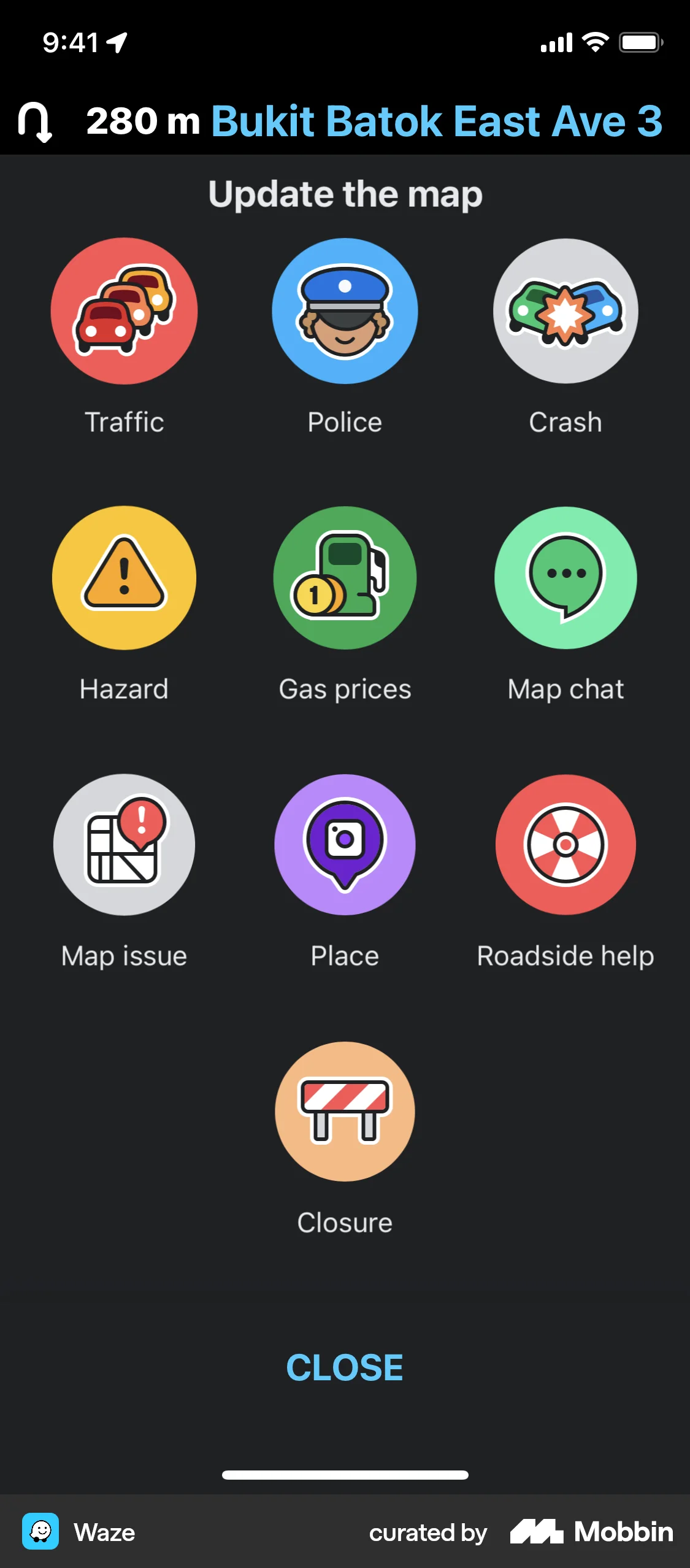 Waze iOS Dark Mode screen