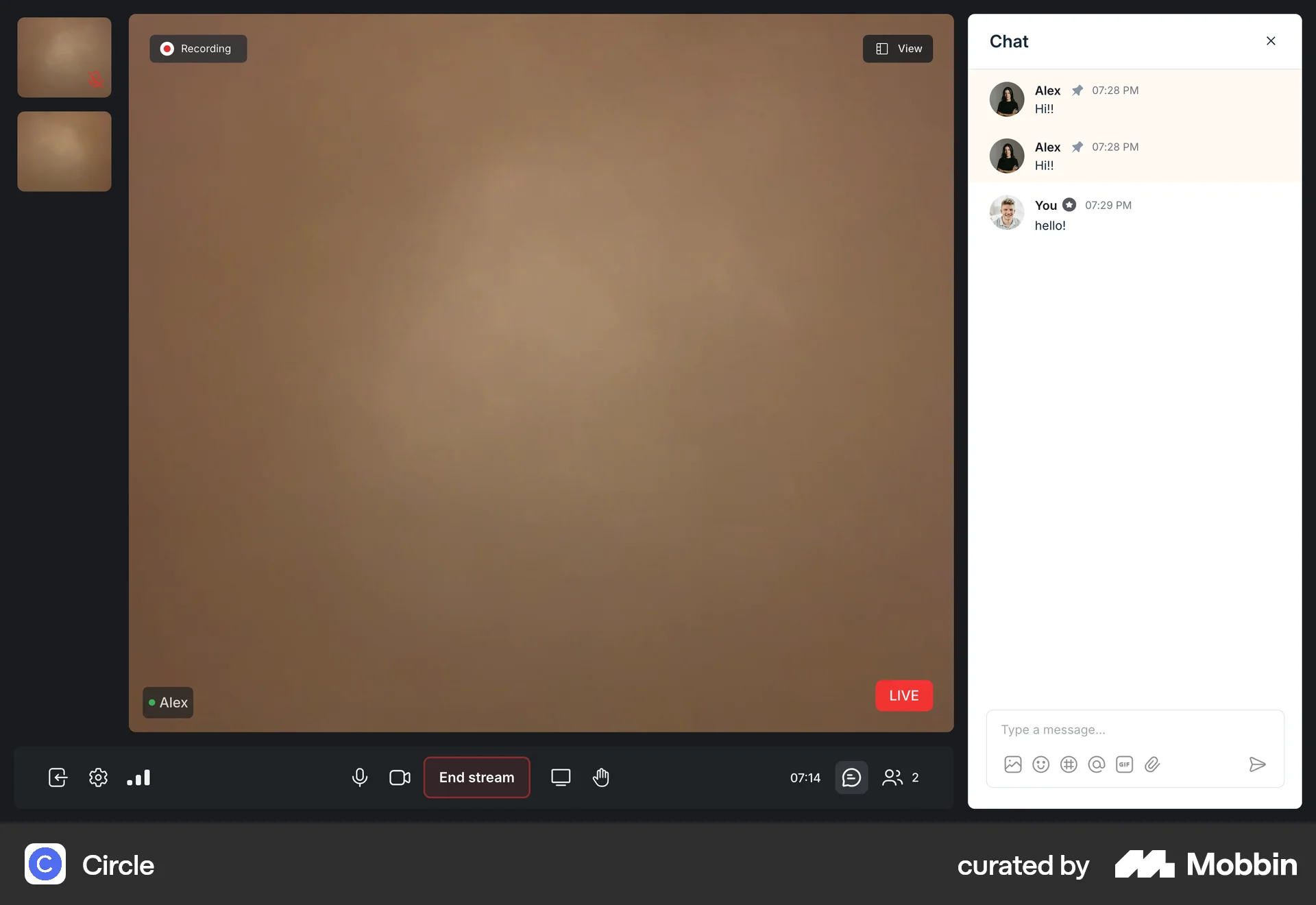 Circle Web Chat Detail screen