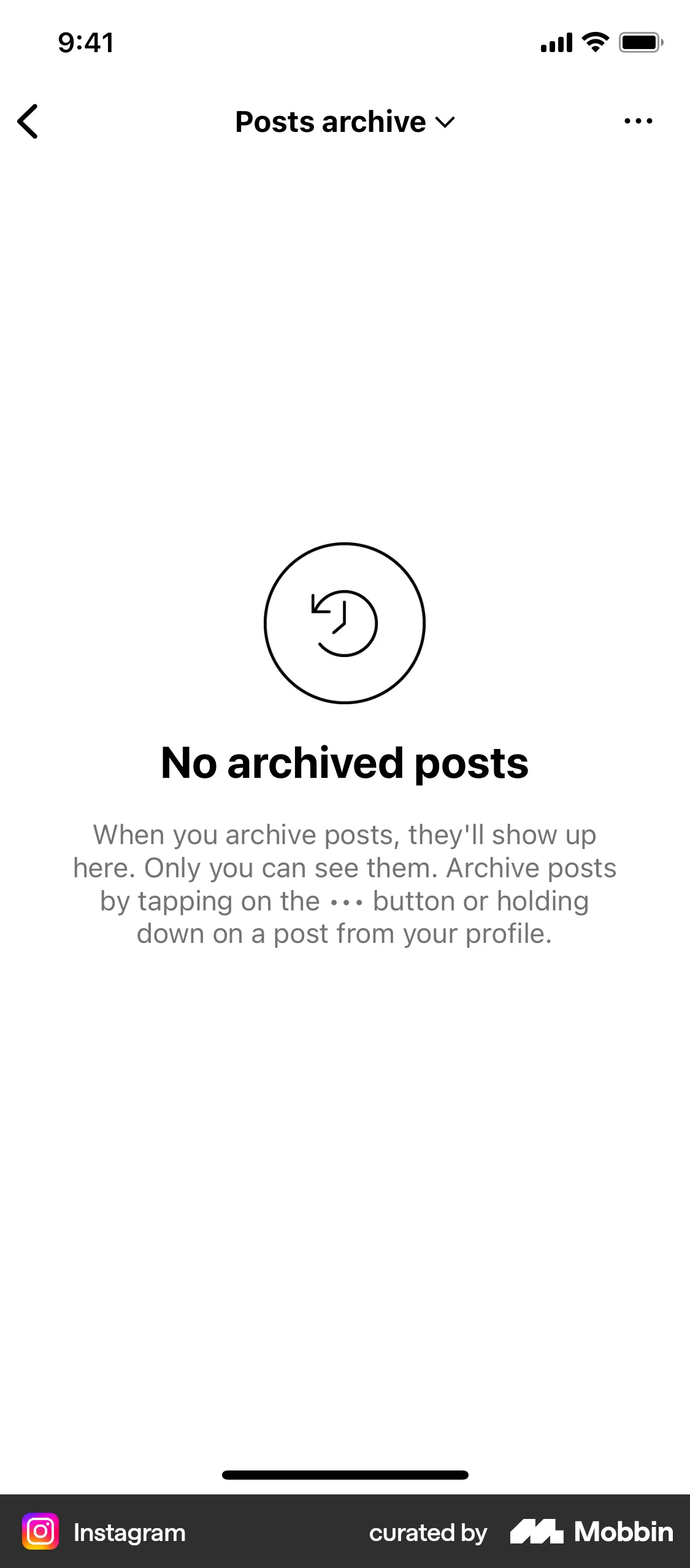 Instagram iOS Trash & Archive screen