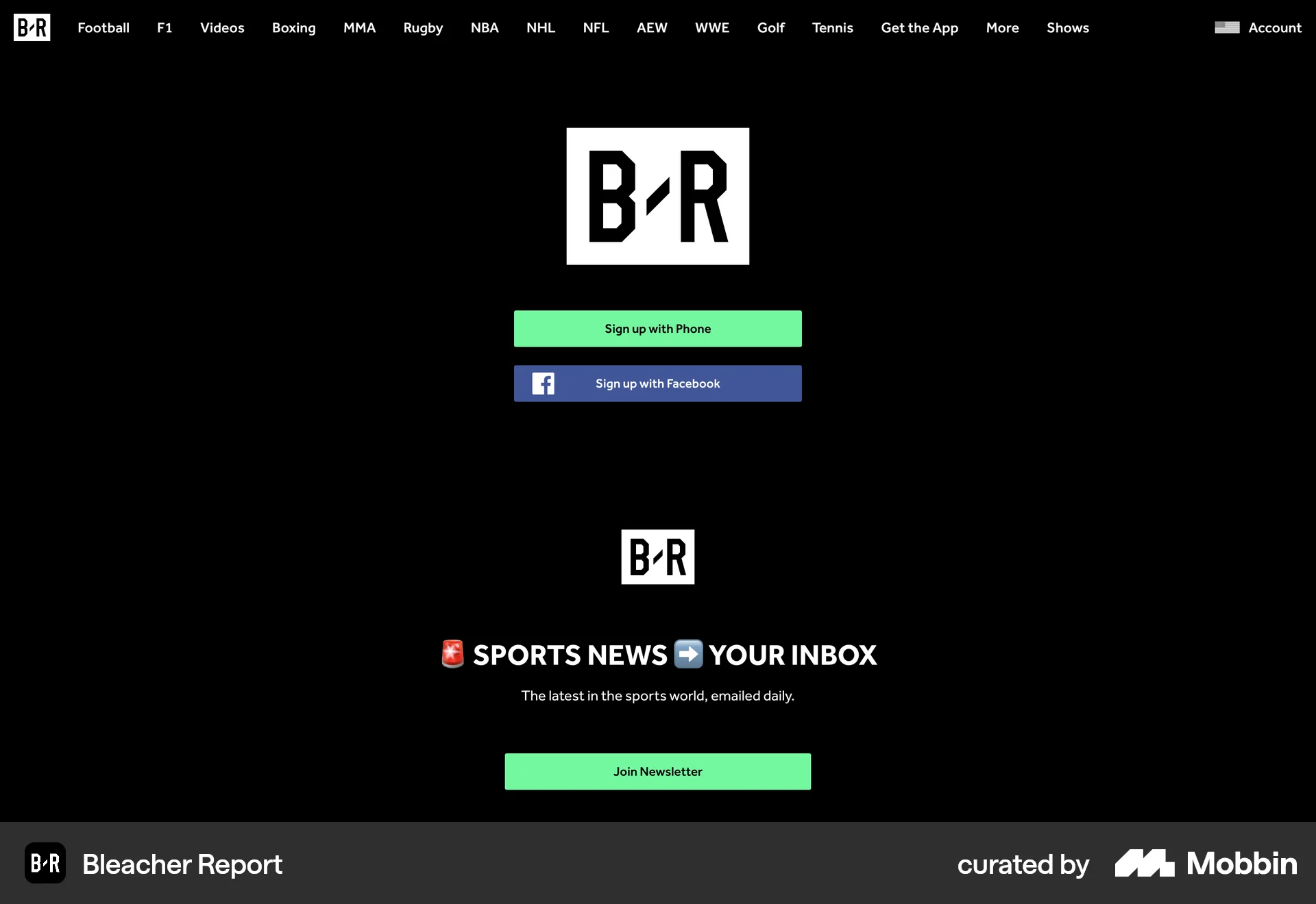 Bleacher Report Web Sports App screen