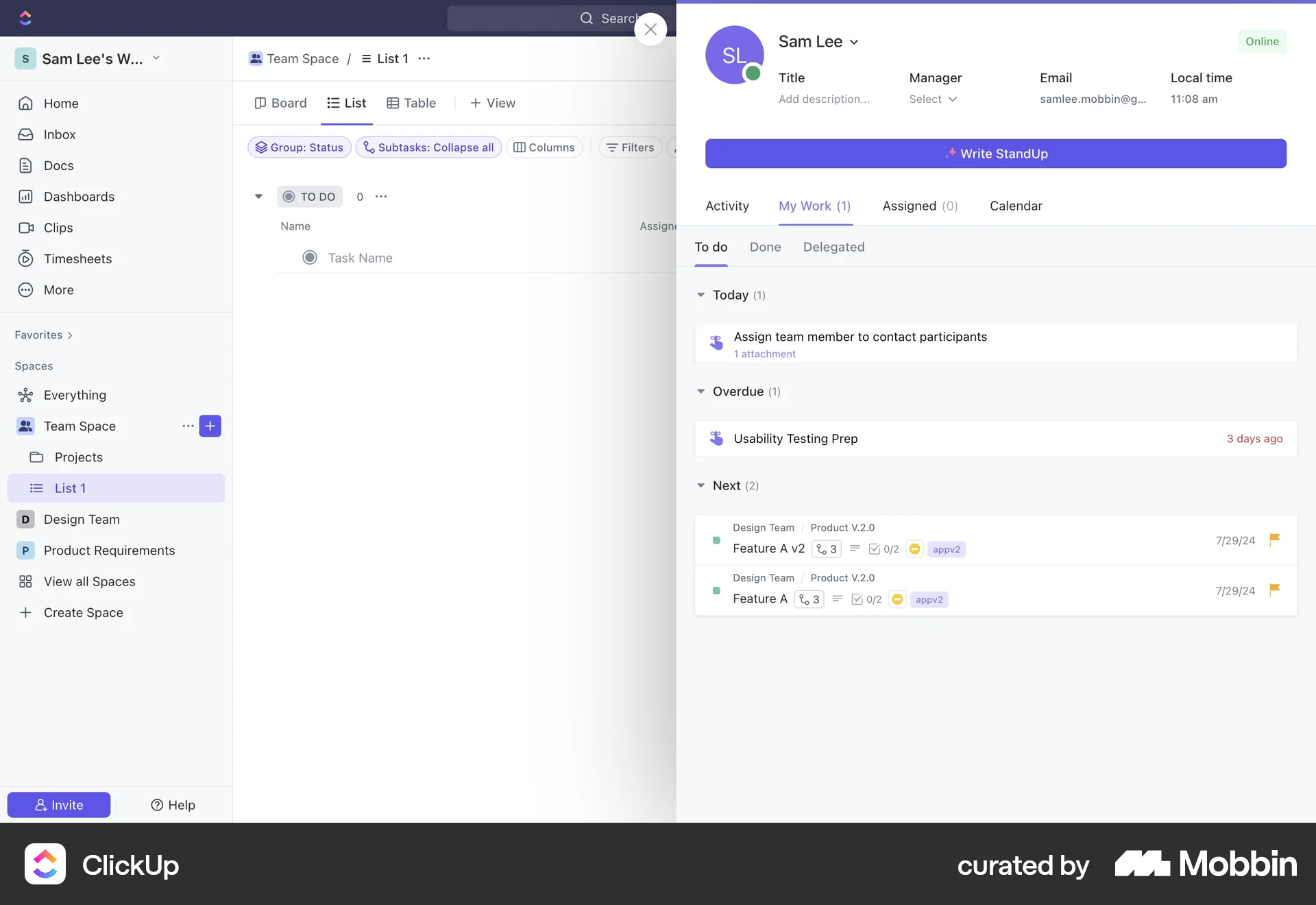 ClickUp Web Goal & Task screen