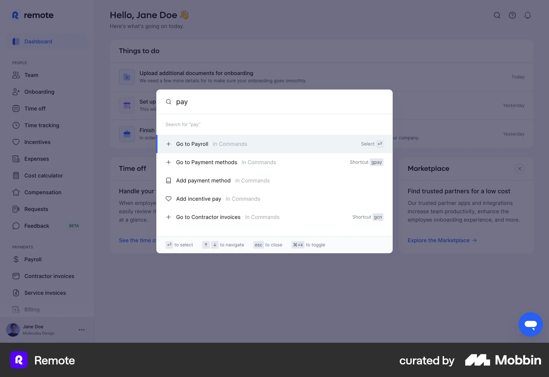 Remote Web Command Palette screen