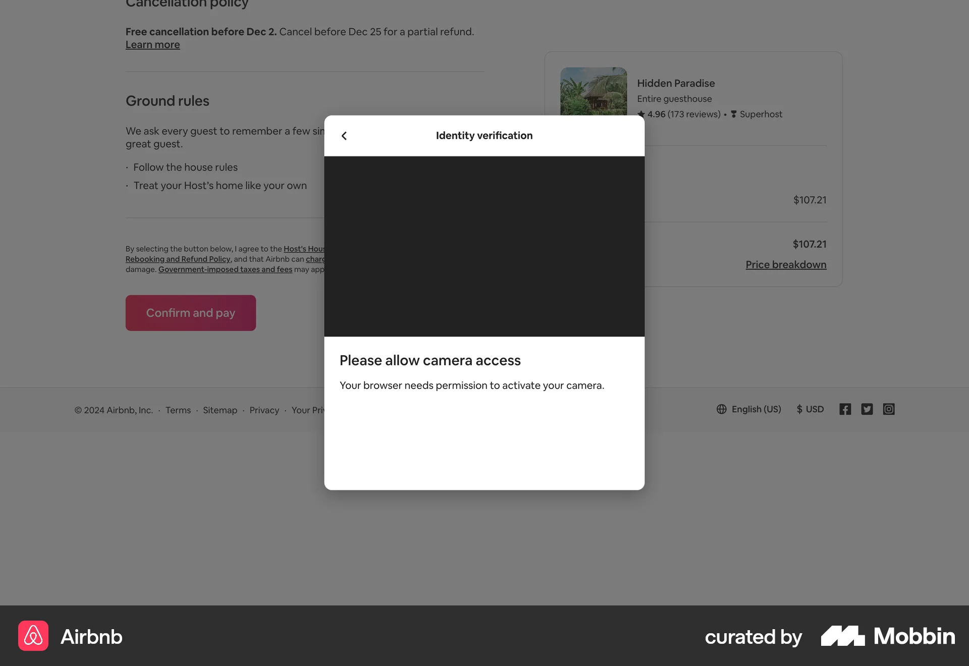 Airbnb Web Permission screen