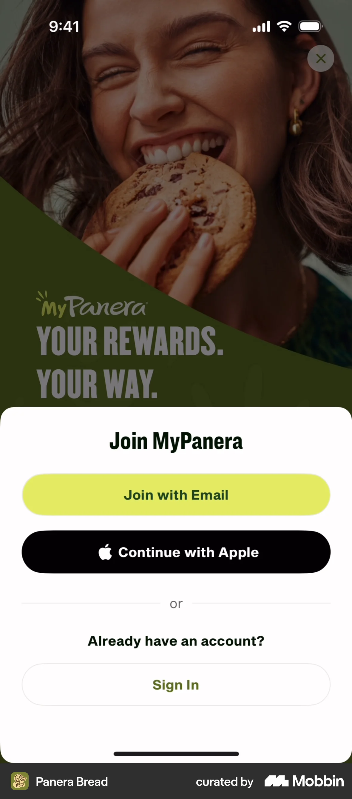 Panera Bread iOS screen containing Divider UI element