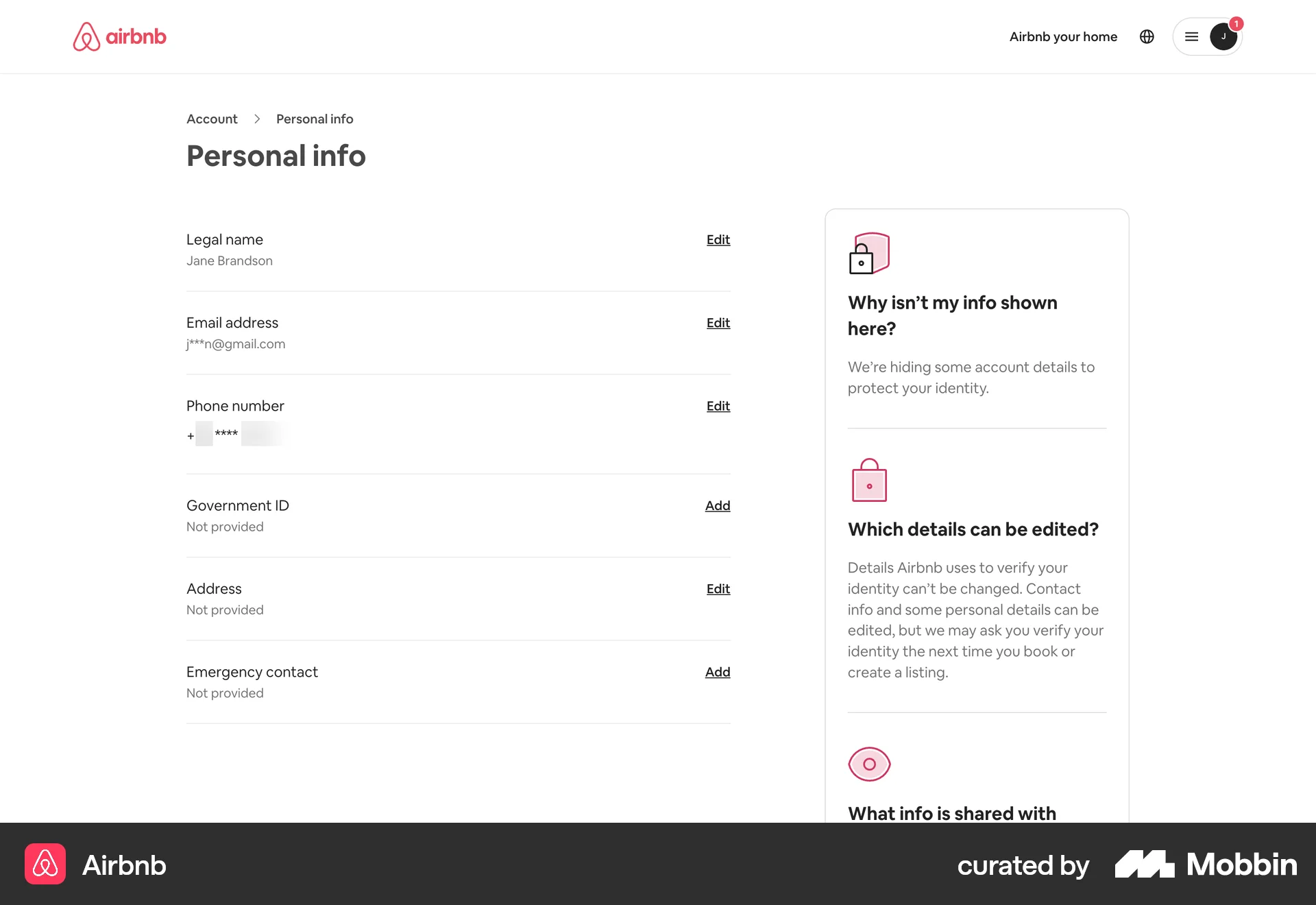 Airbnb Web My Account & Profile screen