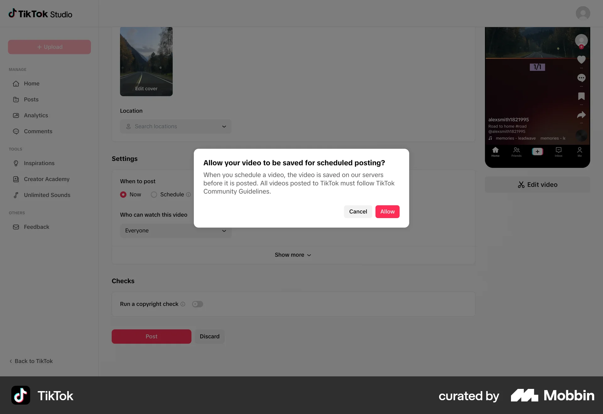 TikTok Web Permission screen