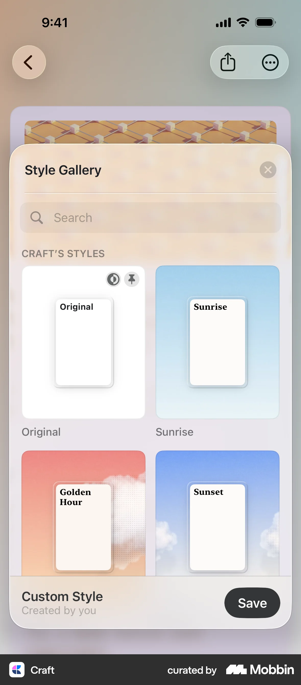 Craft iOS Glassmorphism screen