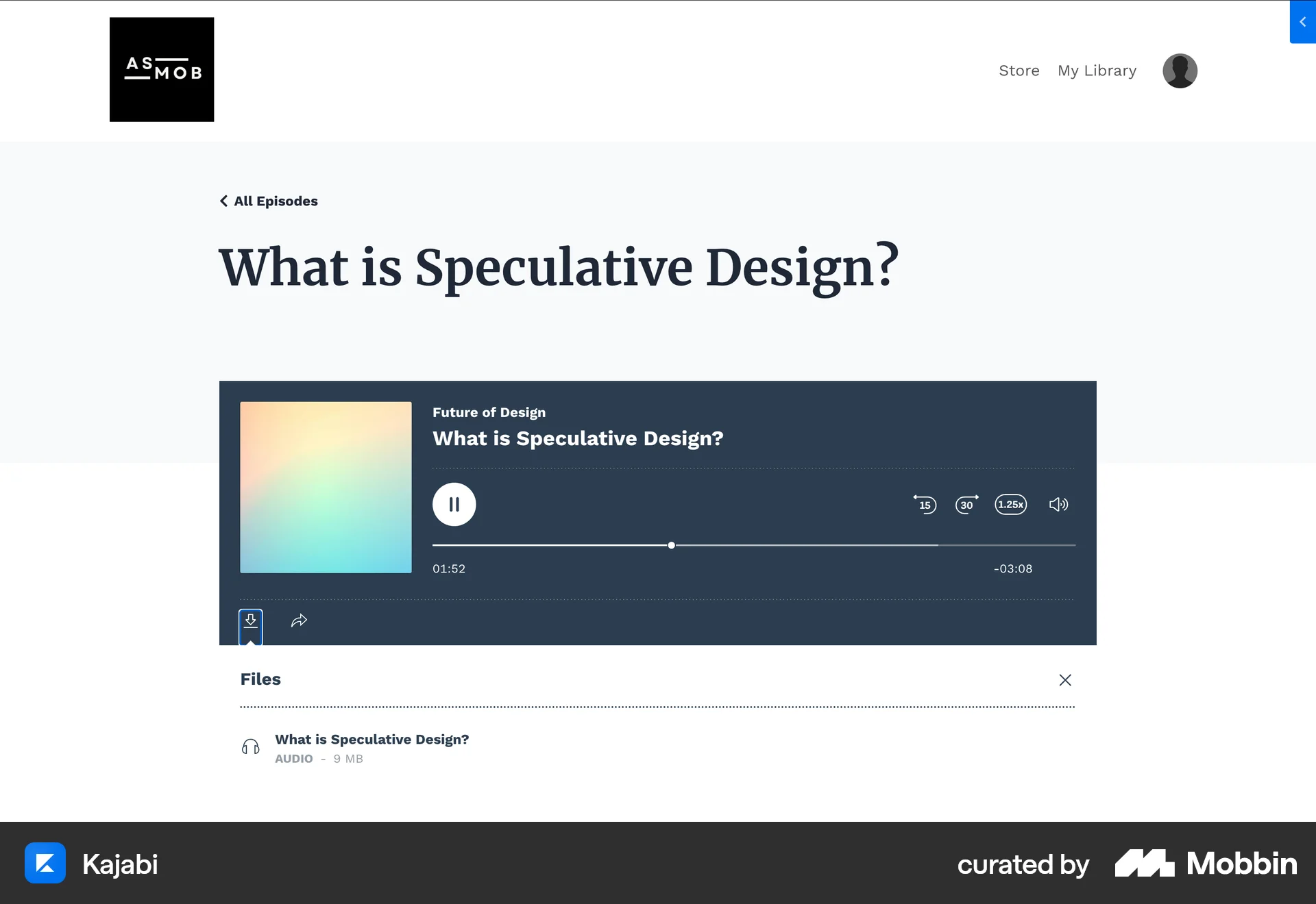 Kajabi Web Song & Podcast Detail screen