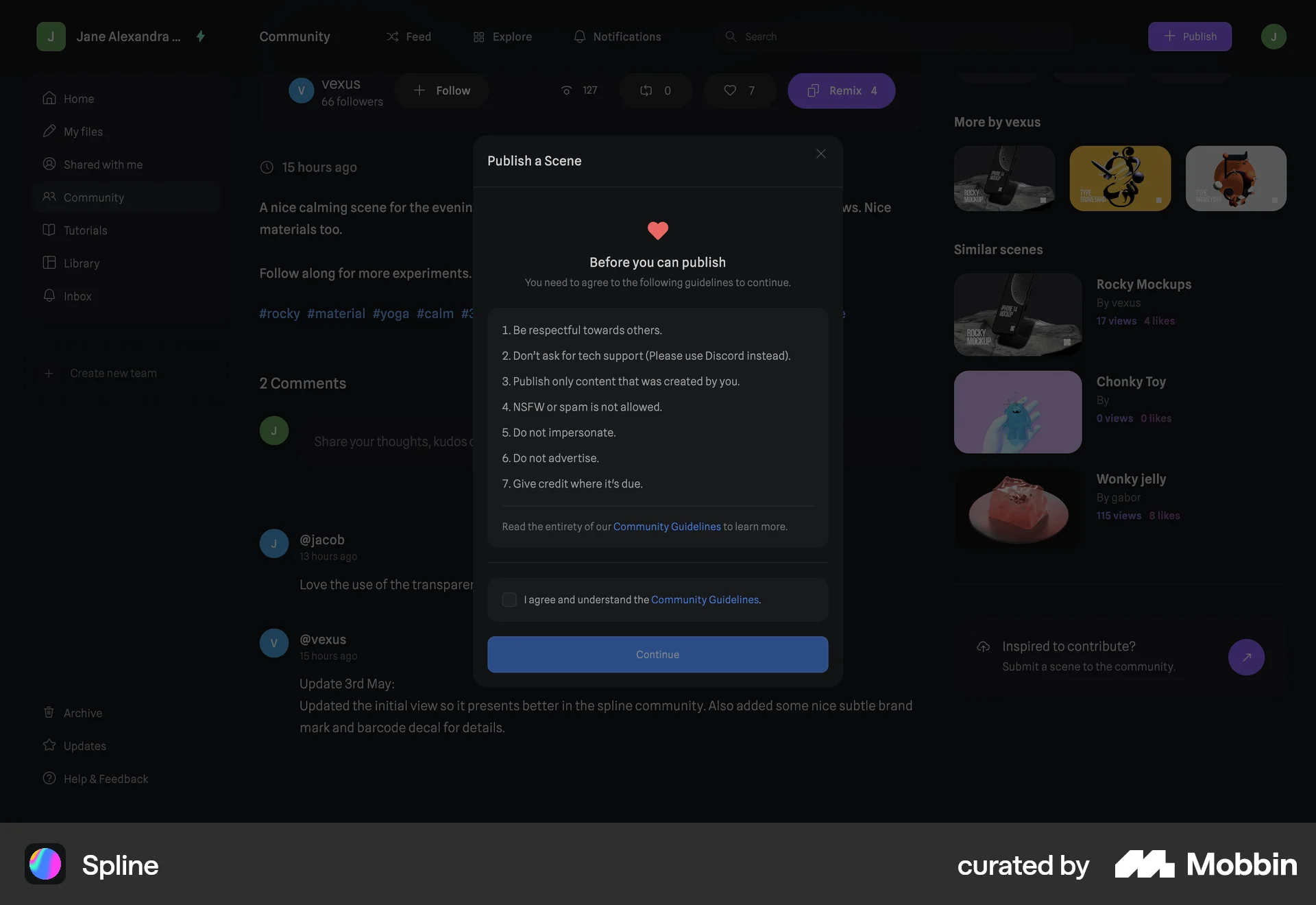 Spline Web Misc screen