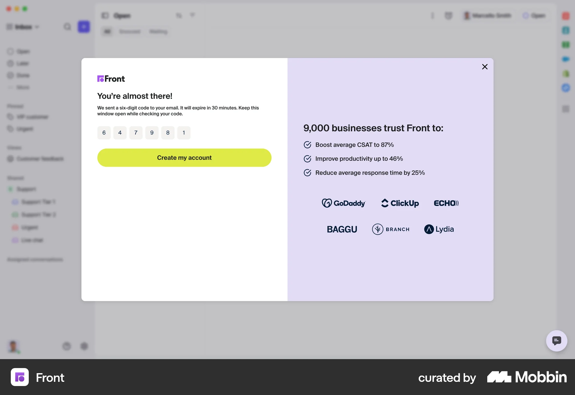 Front Web Verification screen